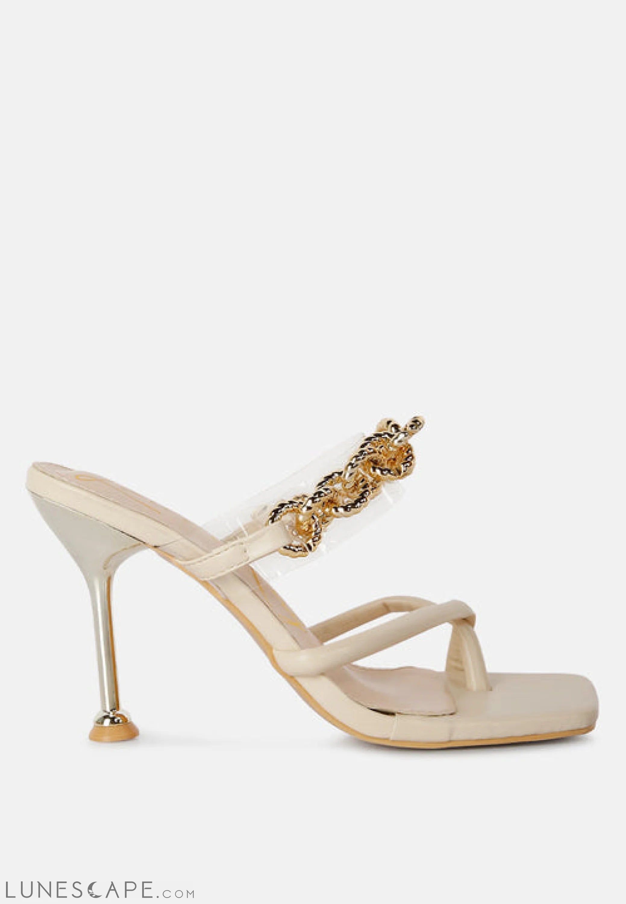 Social Bee Link Chain Embellished Heel Sandals LUNESCAPE