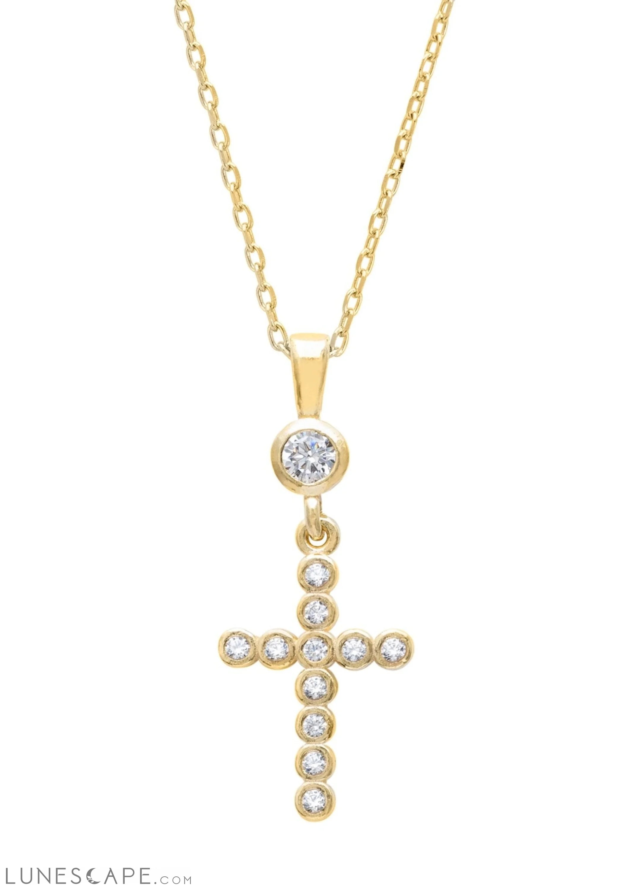 Sparkling Cross Pendant Necklace Gold LUNESCAPE