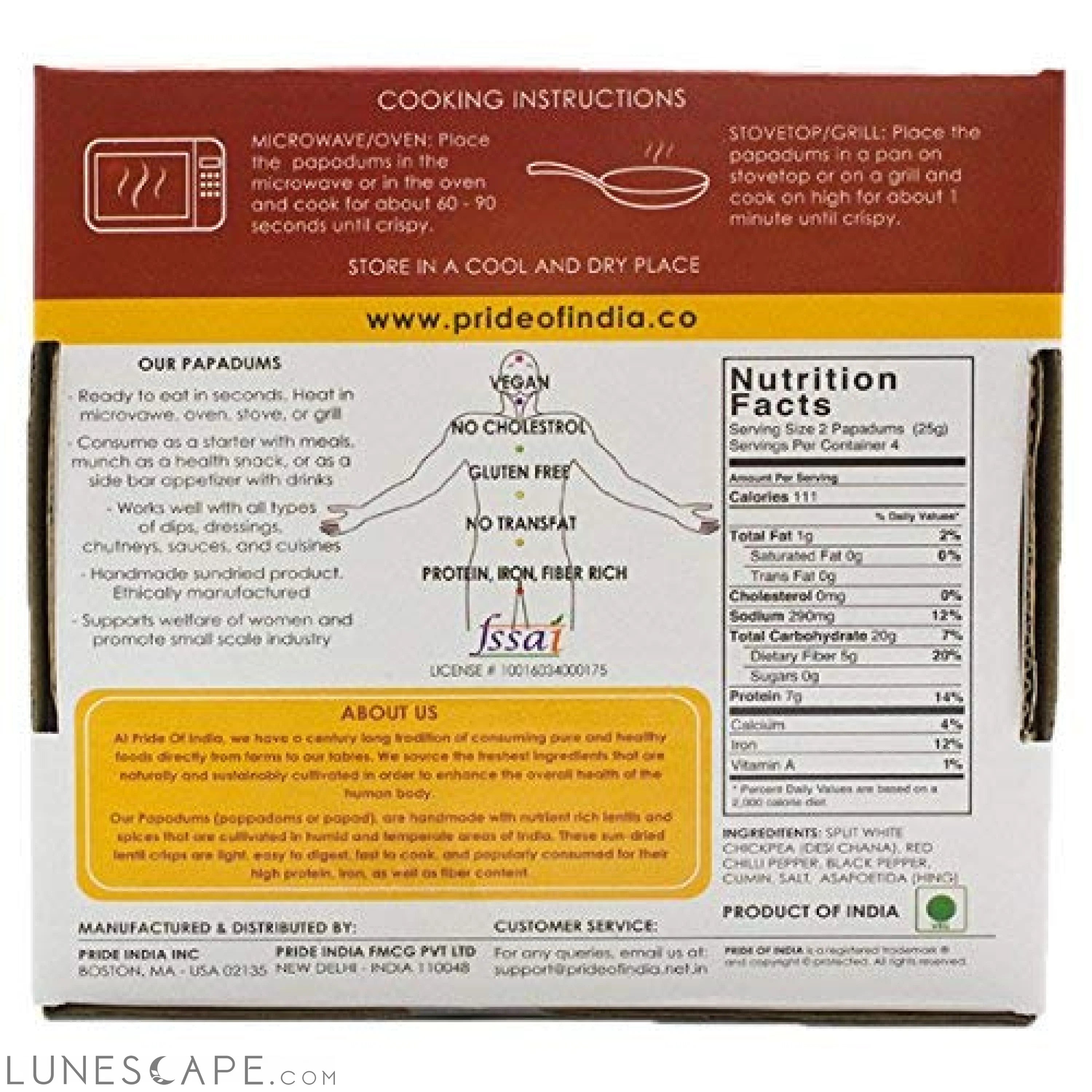 Spicy Chickpea Masala Papadum Lentil Crisp - Pack of 6 LUNESCAPE