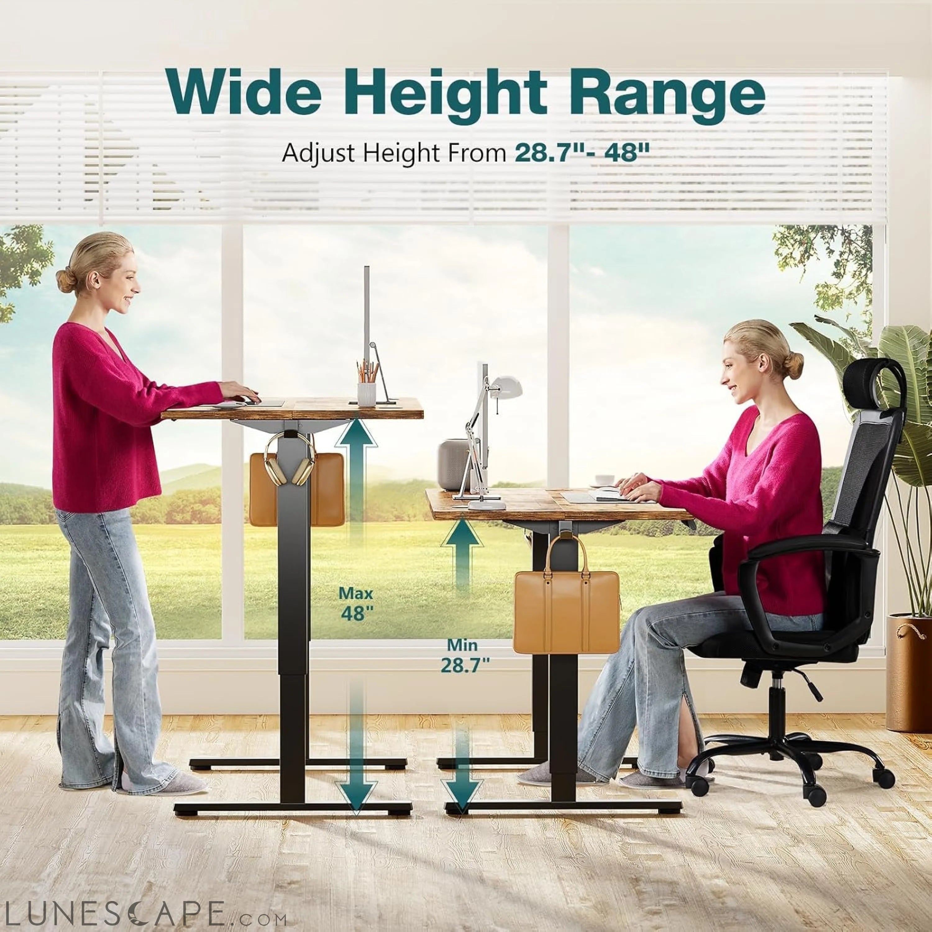 Standing Desk, Adjustable Height Electric Sit Stand up down Computer LUNESCAPE