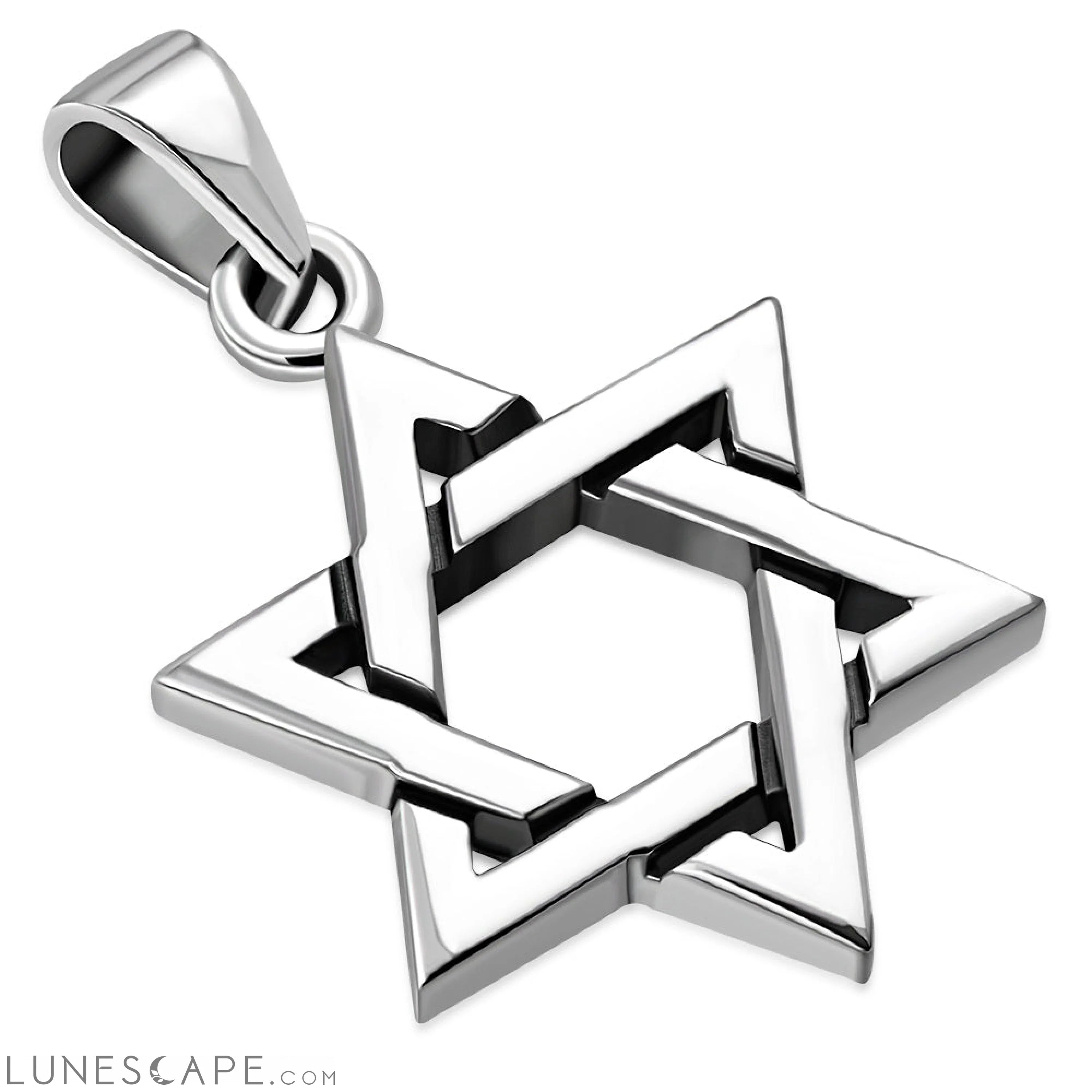 Star of David Grooved Plain Sterling Silver Pendant LUNESCAPE