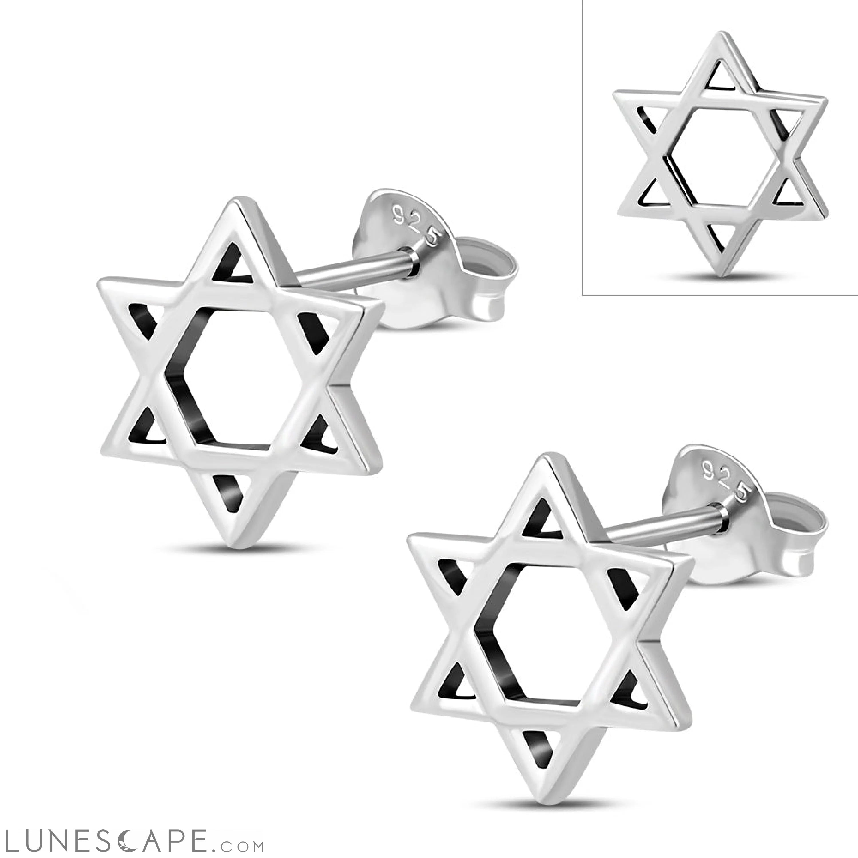 Star of David Jewish Judaica 925 Sterling Silver Stud Earrings LUNESCAPE
