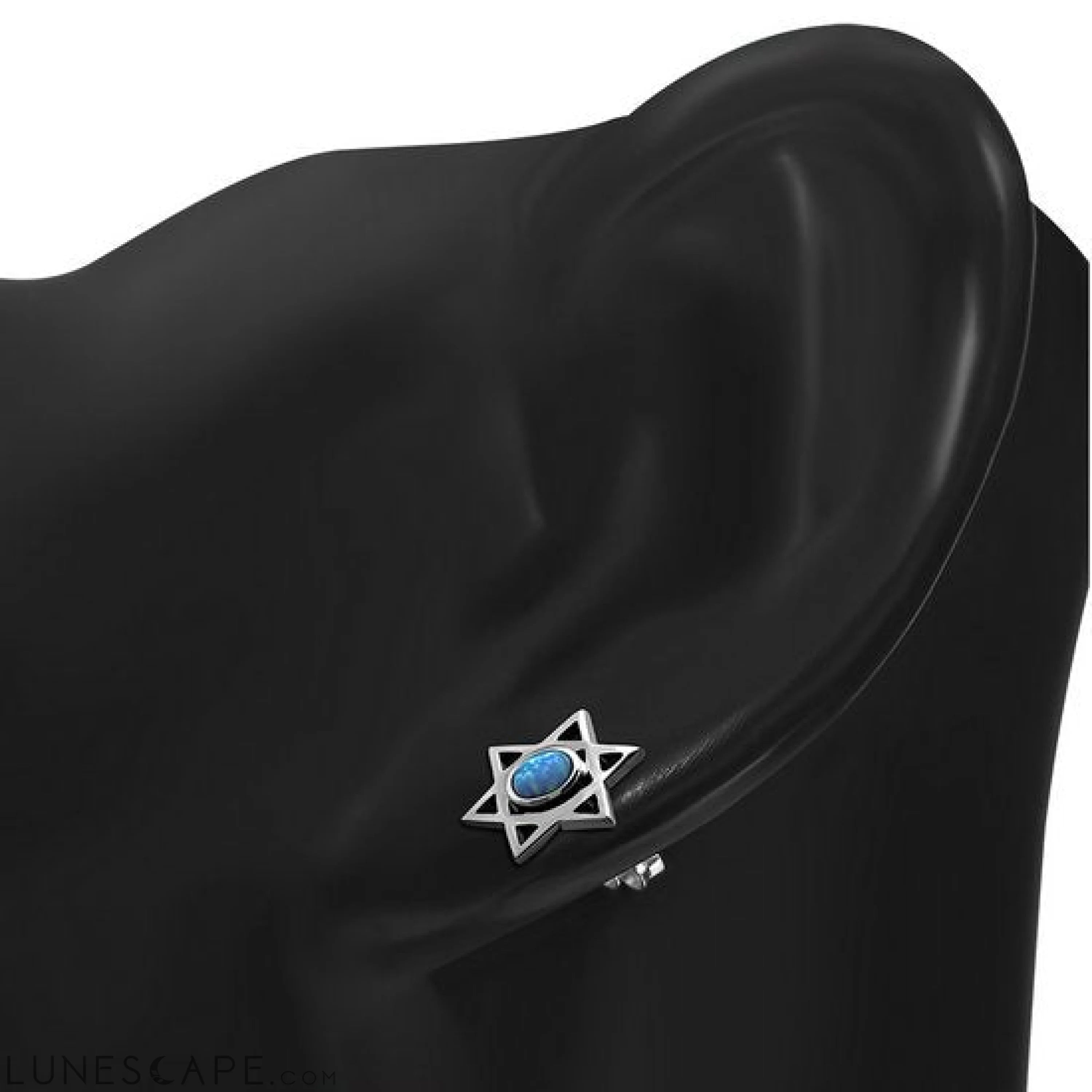 Star of David Jewish Judaica 925 Sterling Silver Stud Earrings With Synthetic Blue Opal LUNESCAPE