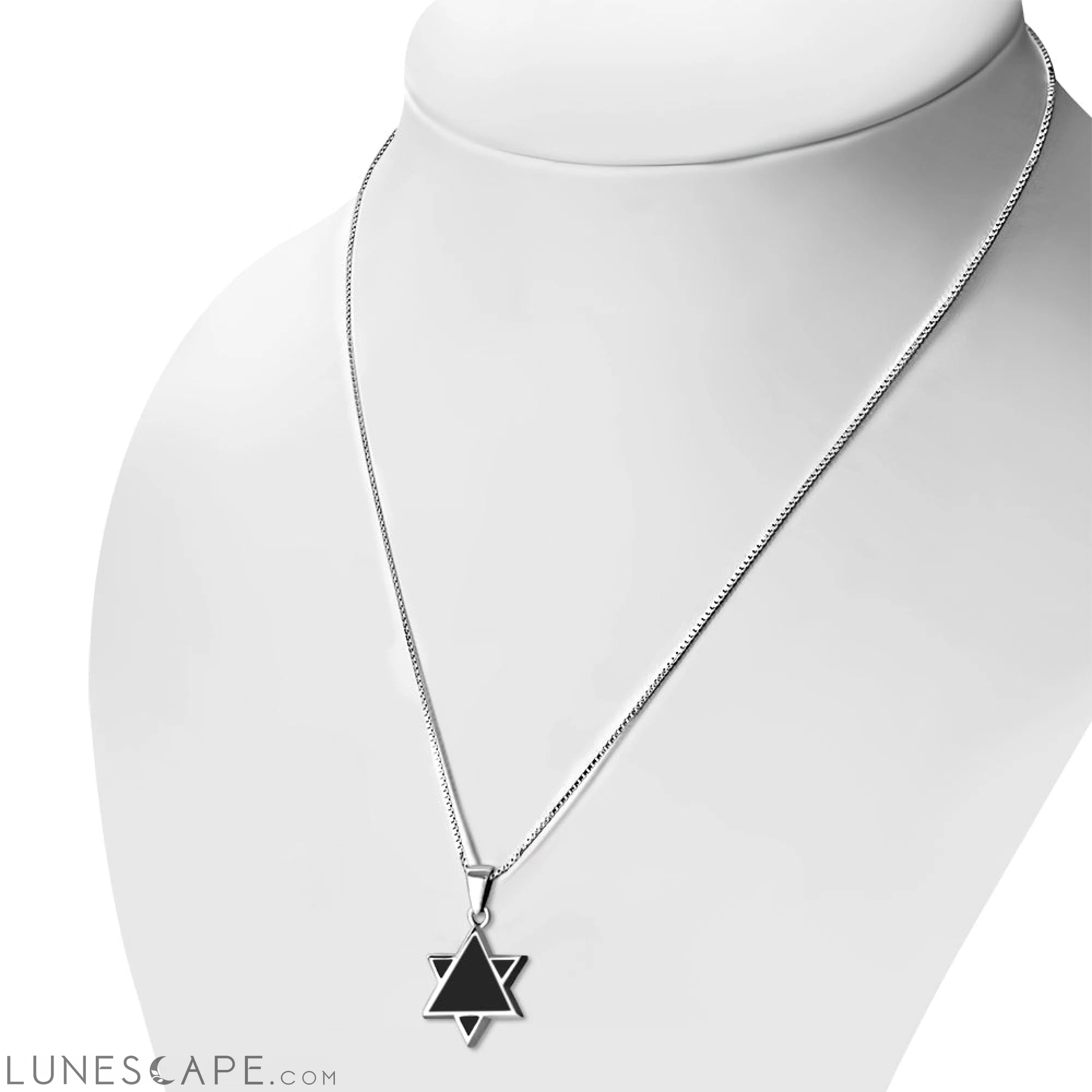 Star of David Jewish Judaica Hebrew 925 Sterling Silver Pendant With Black Onyx LUNESCAPE