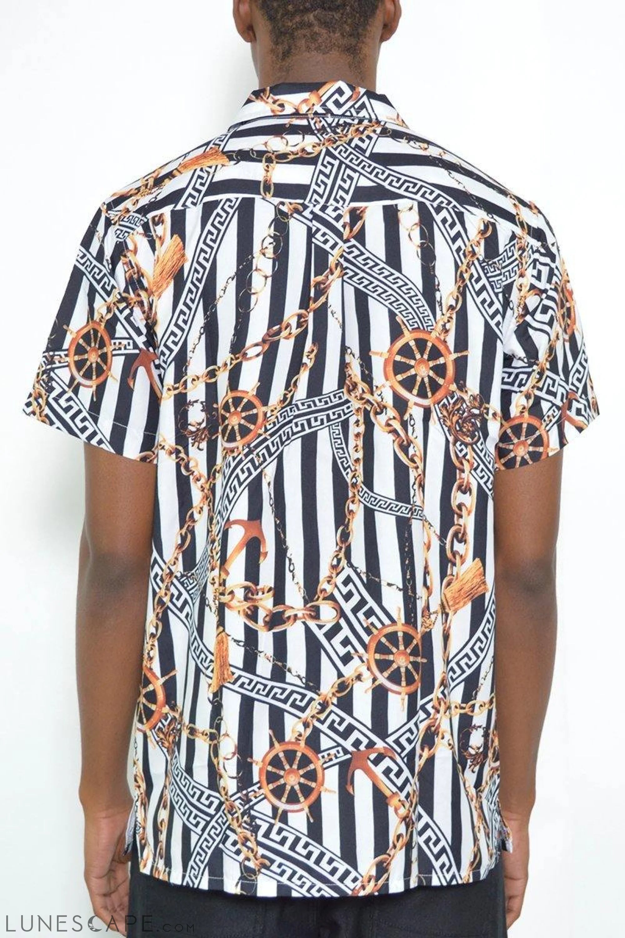 STATUS STRIPED SHORT SLEEVE BUTTON UP SHIRT LUNESCAPE