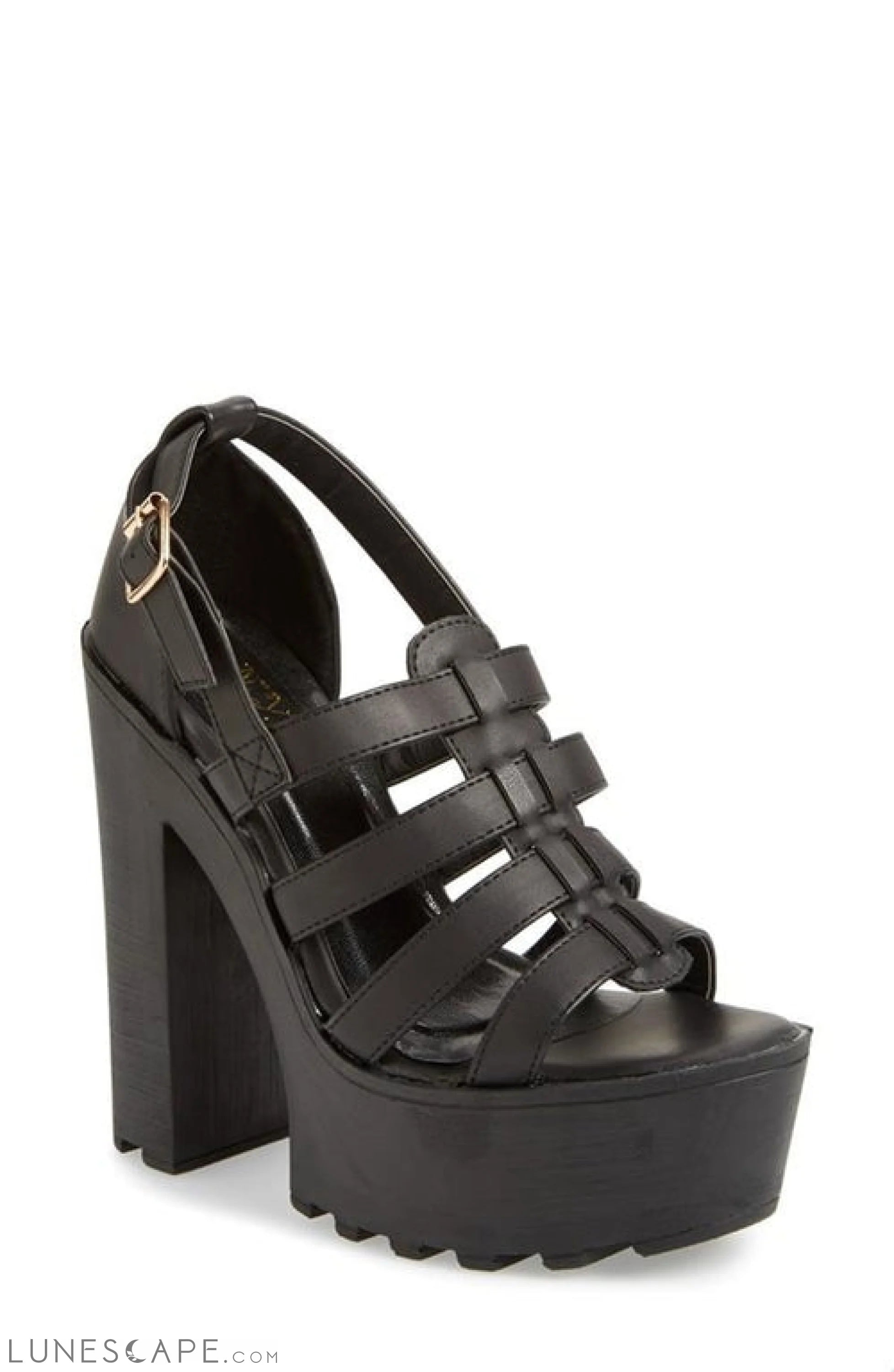 STELLA Platform Block Heel Strappy Metallic Sandal LUNESCAPE