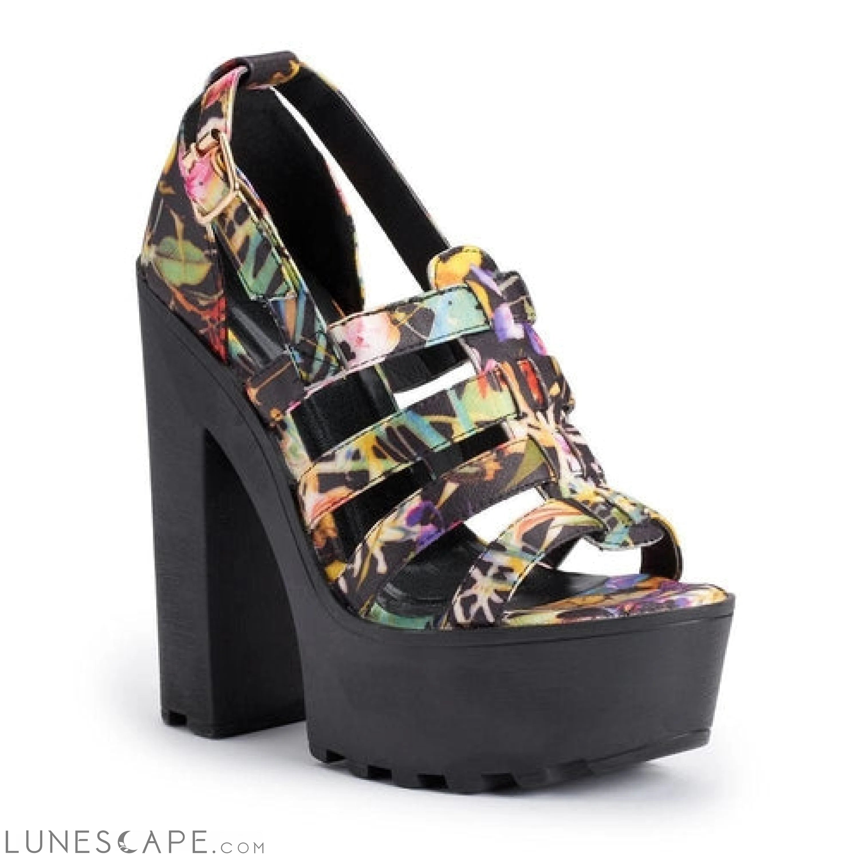 STELLA Platform Block Heel Strappy Metallic Sandal LUNESCAPE