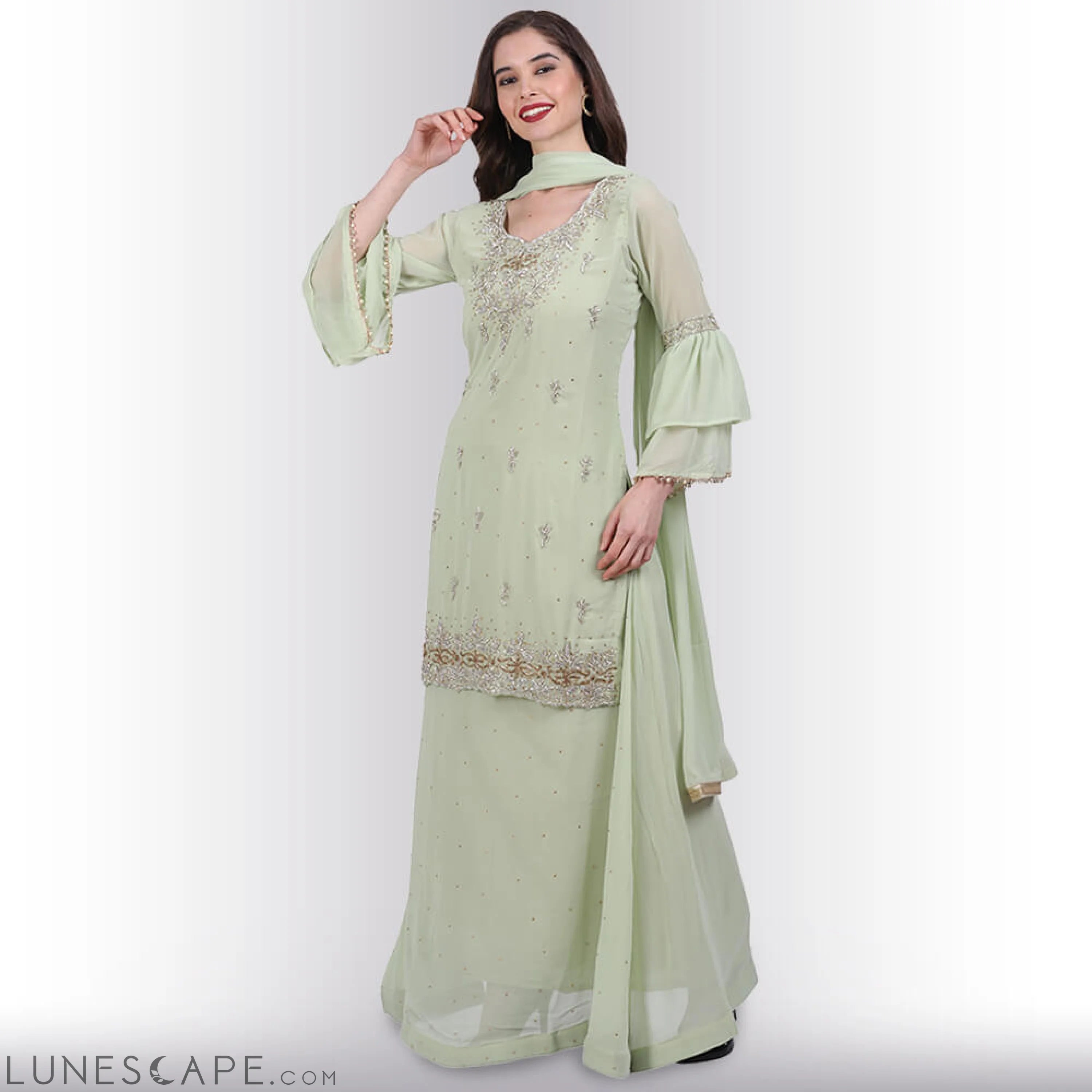 Stone Work Long Top With Lehenga LUNESCAPE