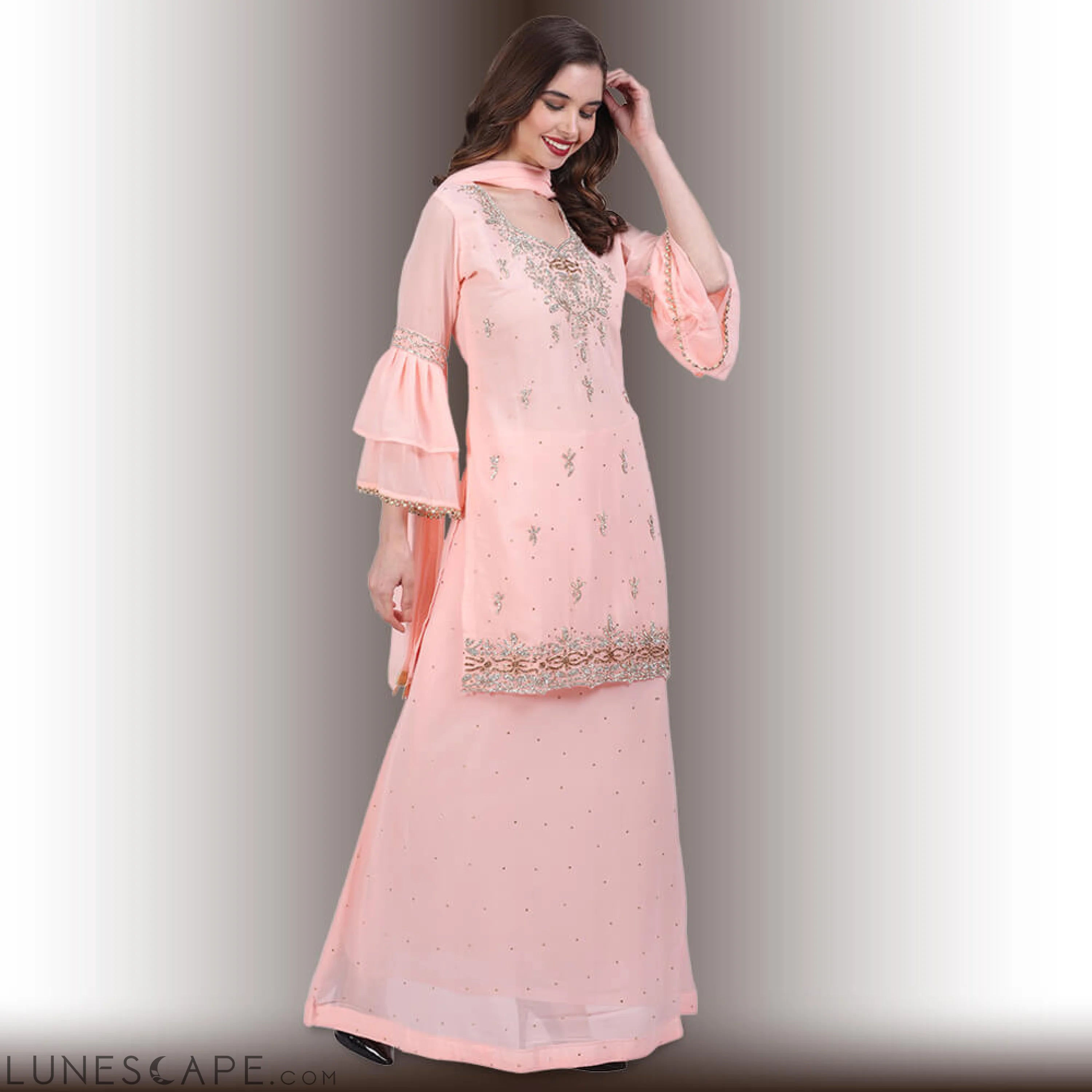 Stone Work Long Top With Lehenga LUNESCAPE