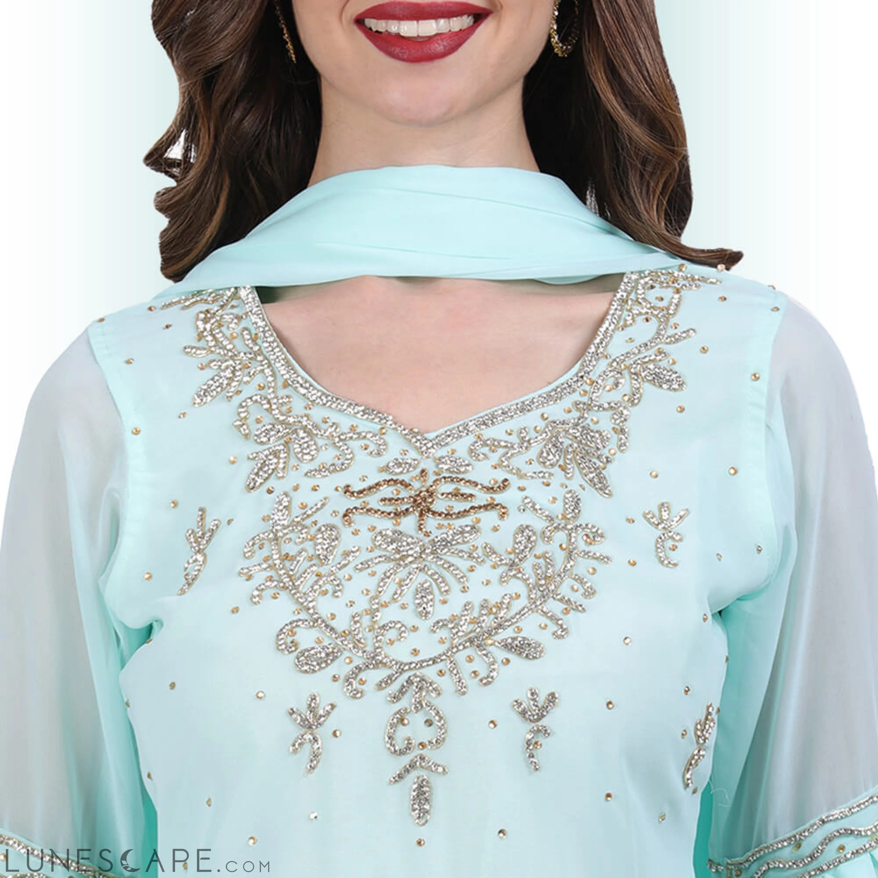 Stone Work Long Top With Lehenga LUNESCAPE