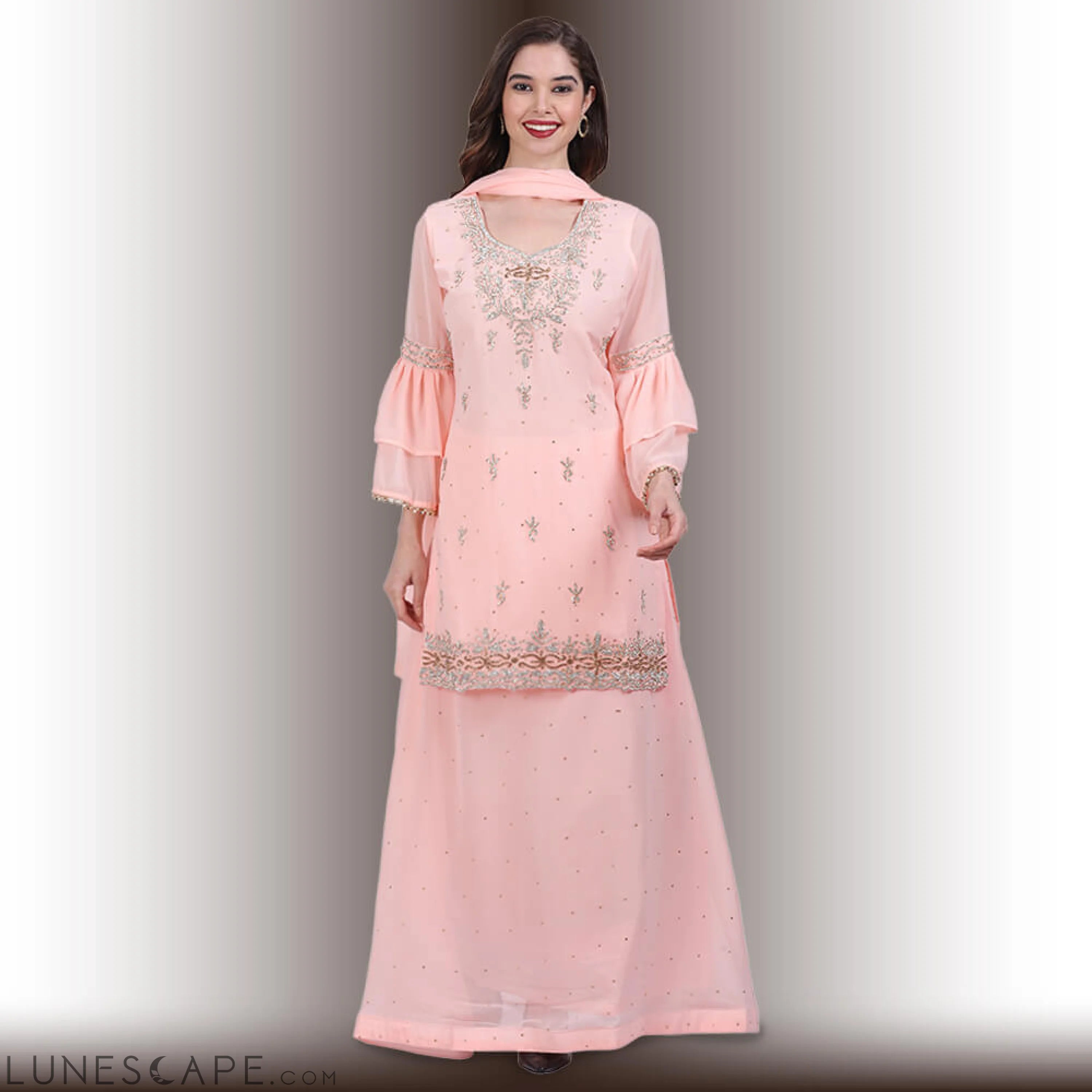 Stone Work Long Top With Lehenga LUNESCAPE