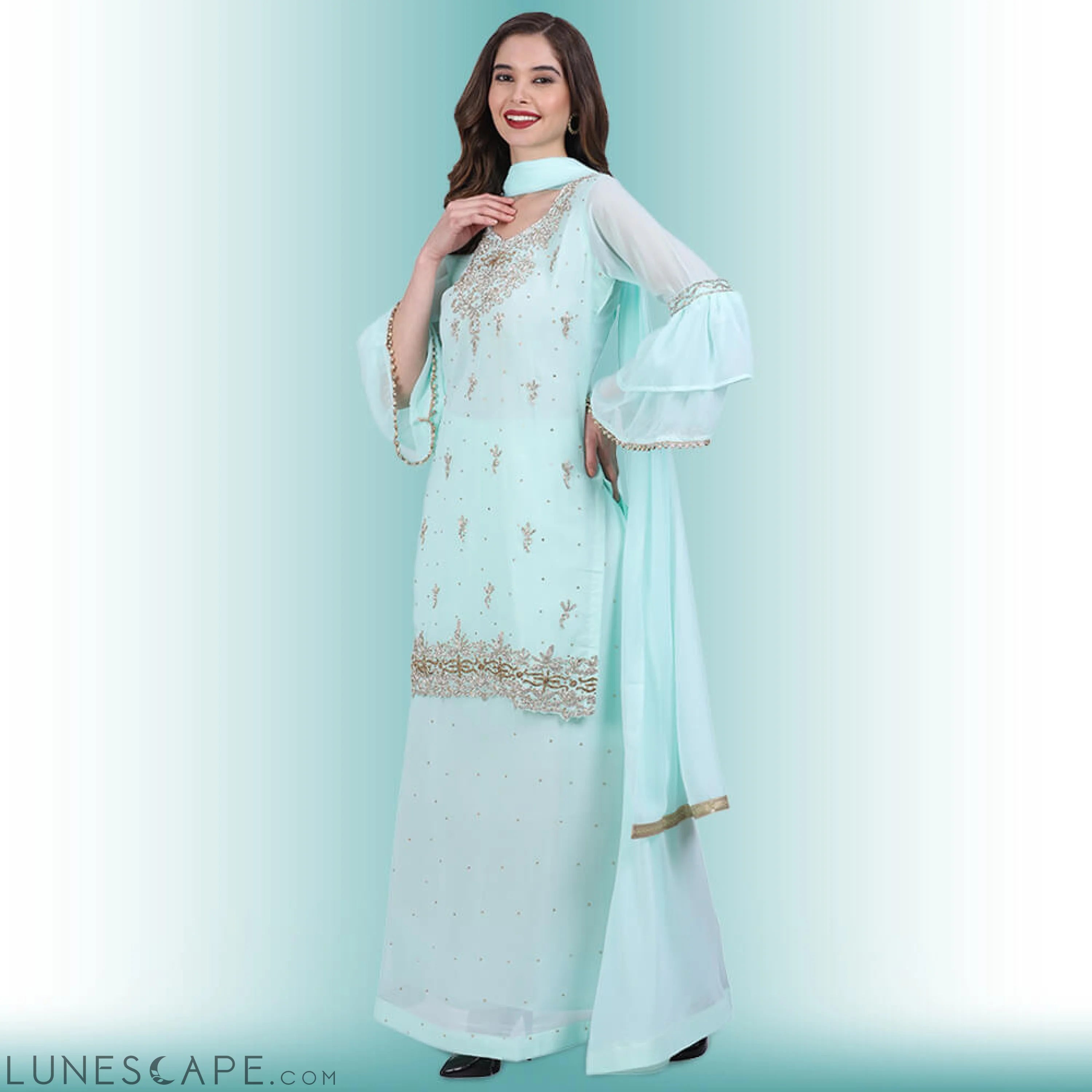 Stone Work Long Top With Lehenga LUNESCAPE