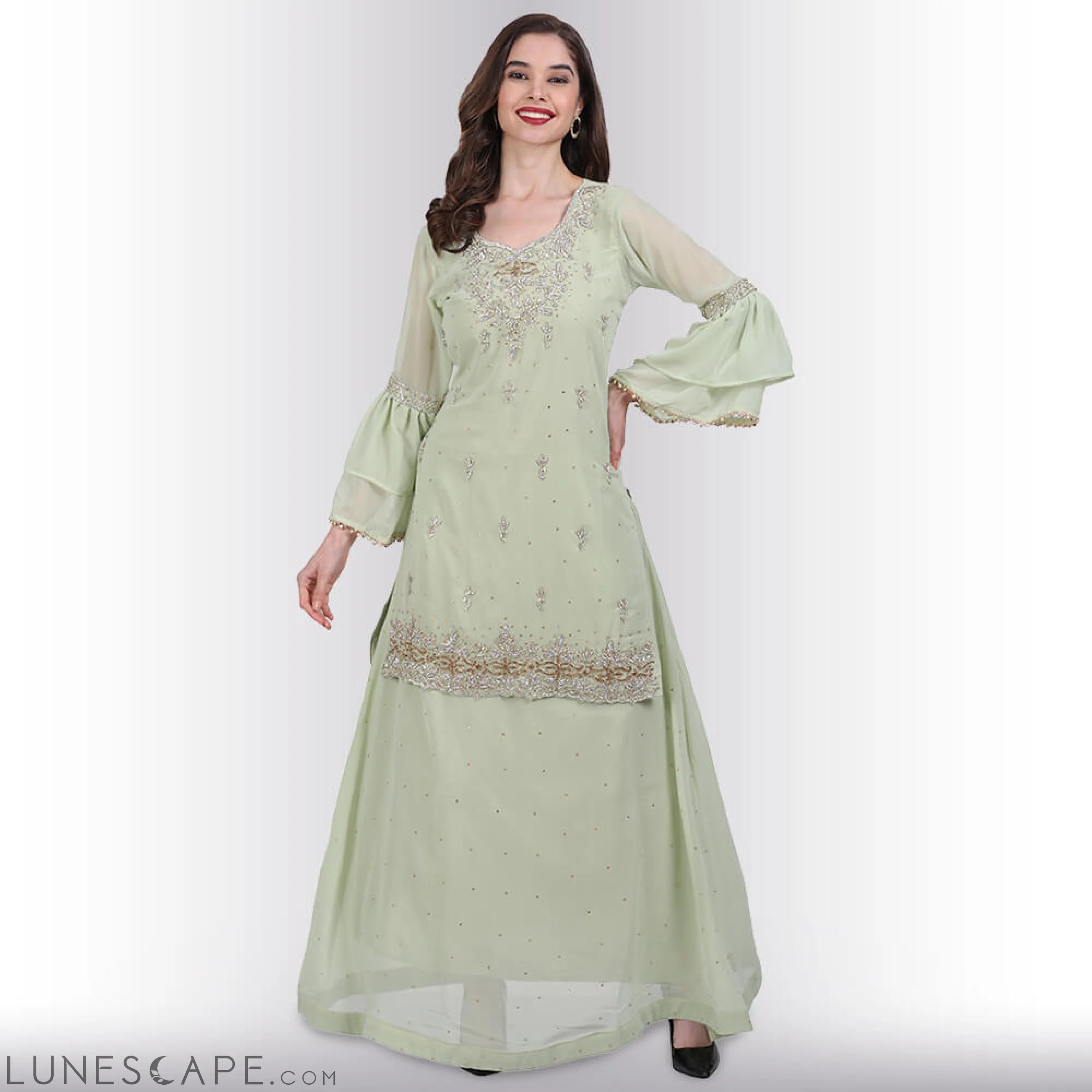 Stone Work Long Top With Lehenga LUNESCAPE