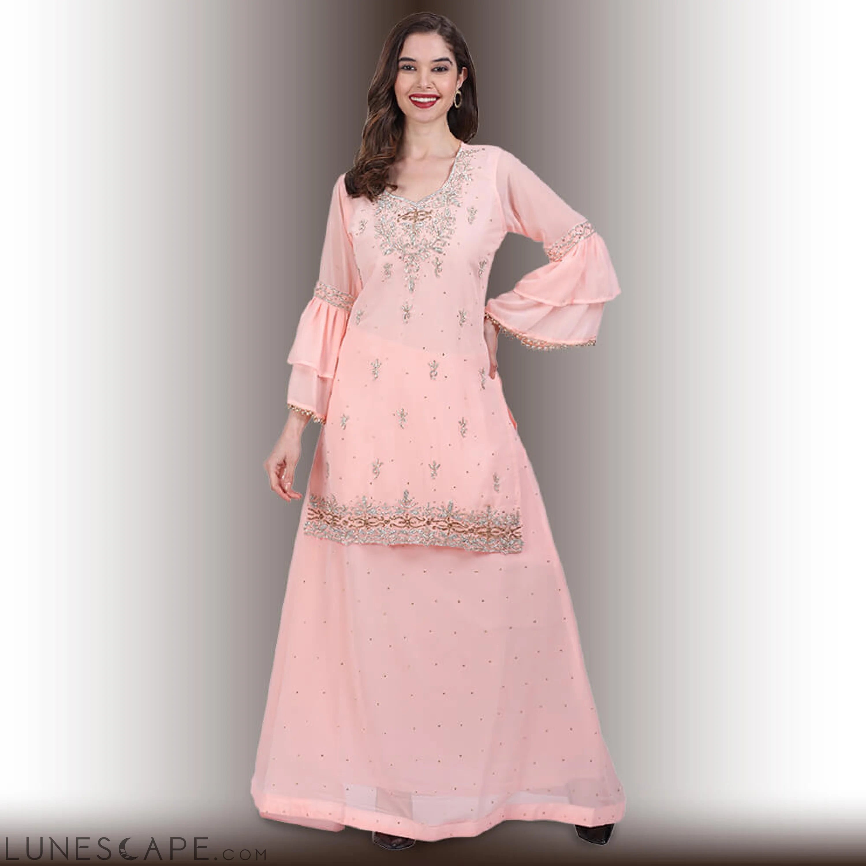 Stone Work Long Top With Lehenga LUNESCAPE