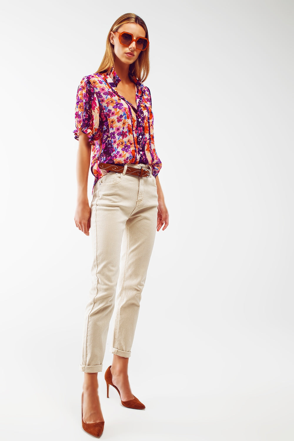 Stretch Cotton Skinny Jeans in Beige LUNESCAPE