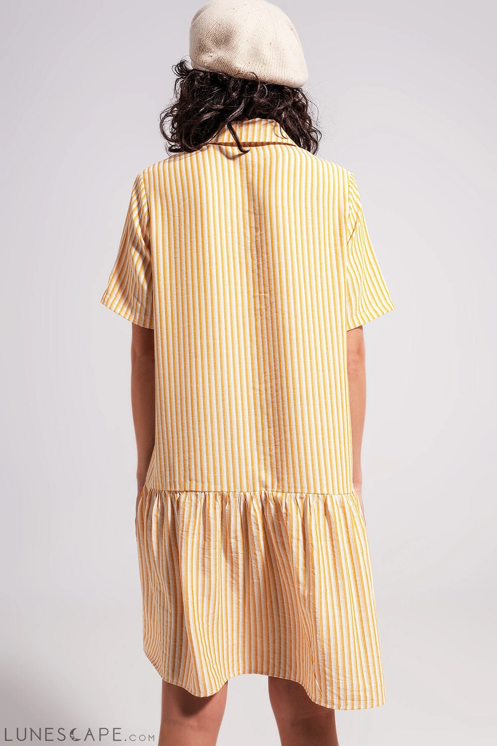Stripe Print Mini Dress in Yellow LUNESCAPE