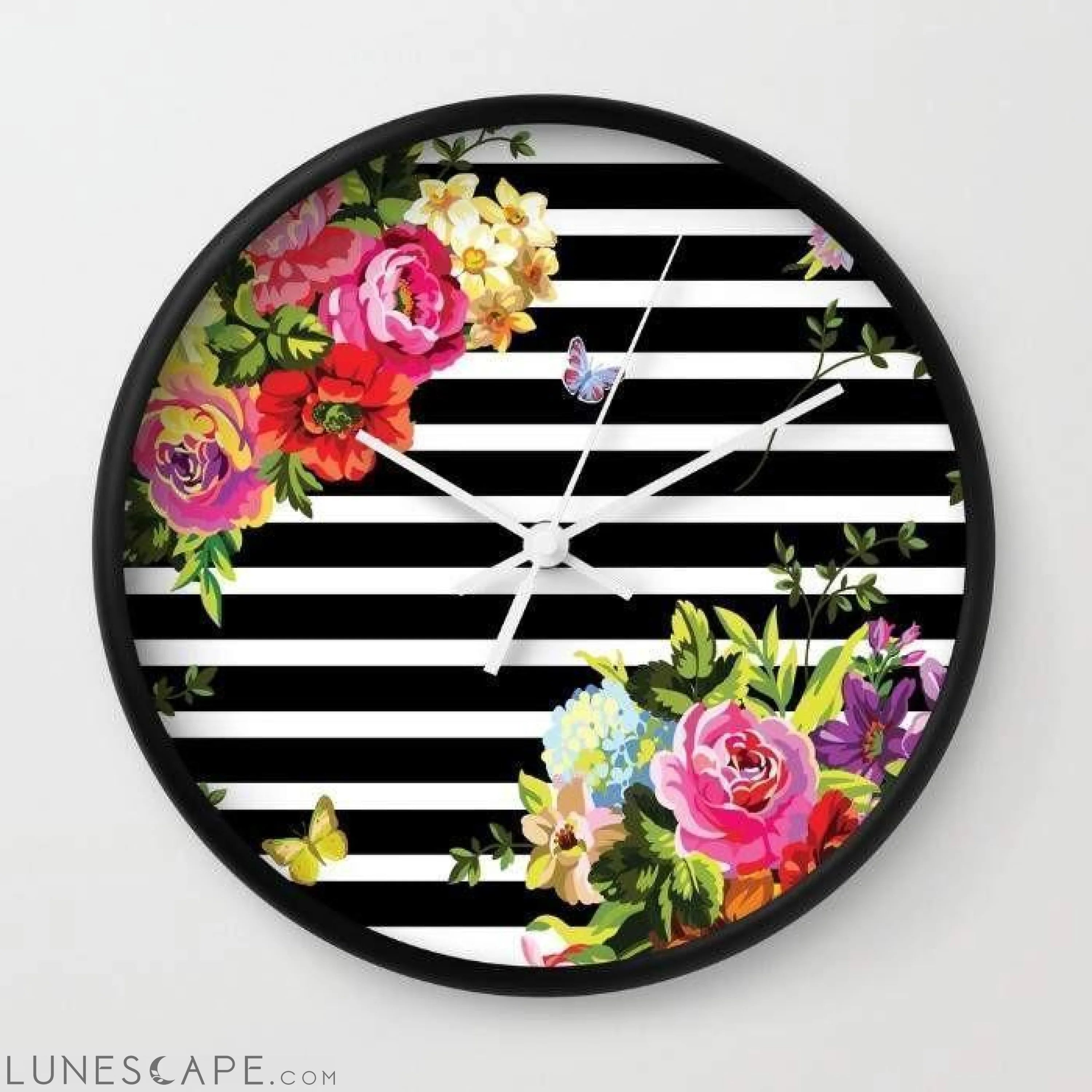 Stripes Floral Wall Clock LUNESCAPE