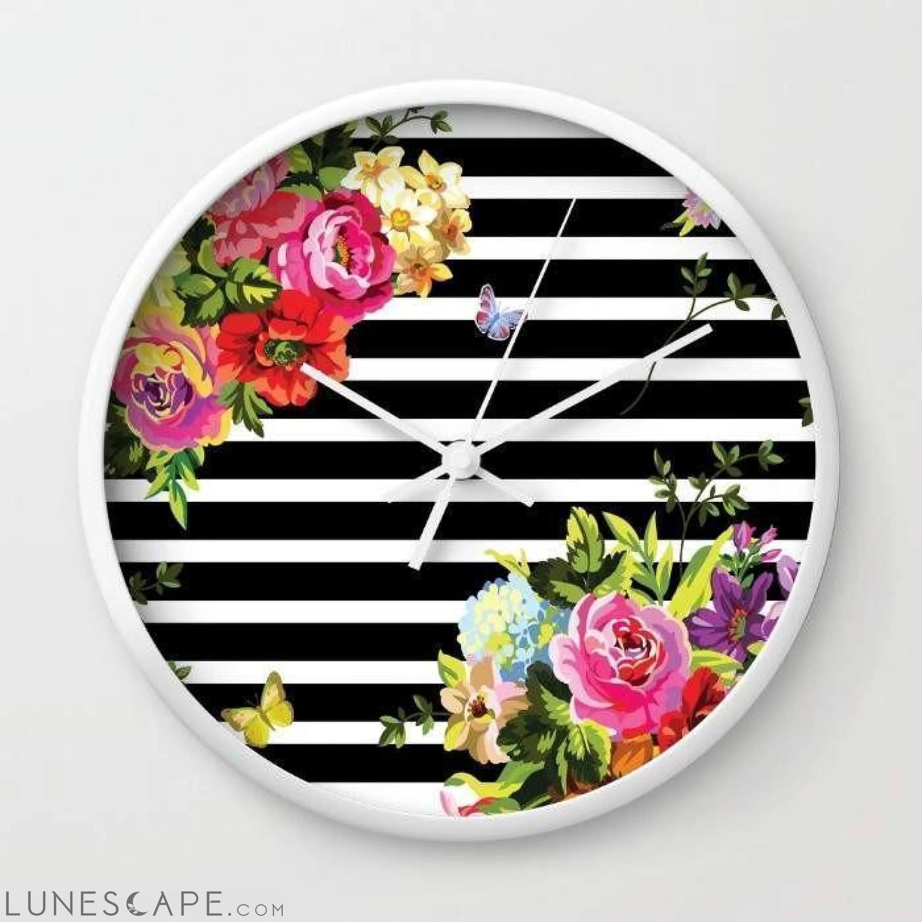 Stripes Floral Wall Clock LUNESCAPE