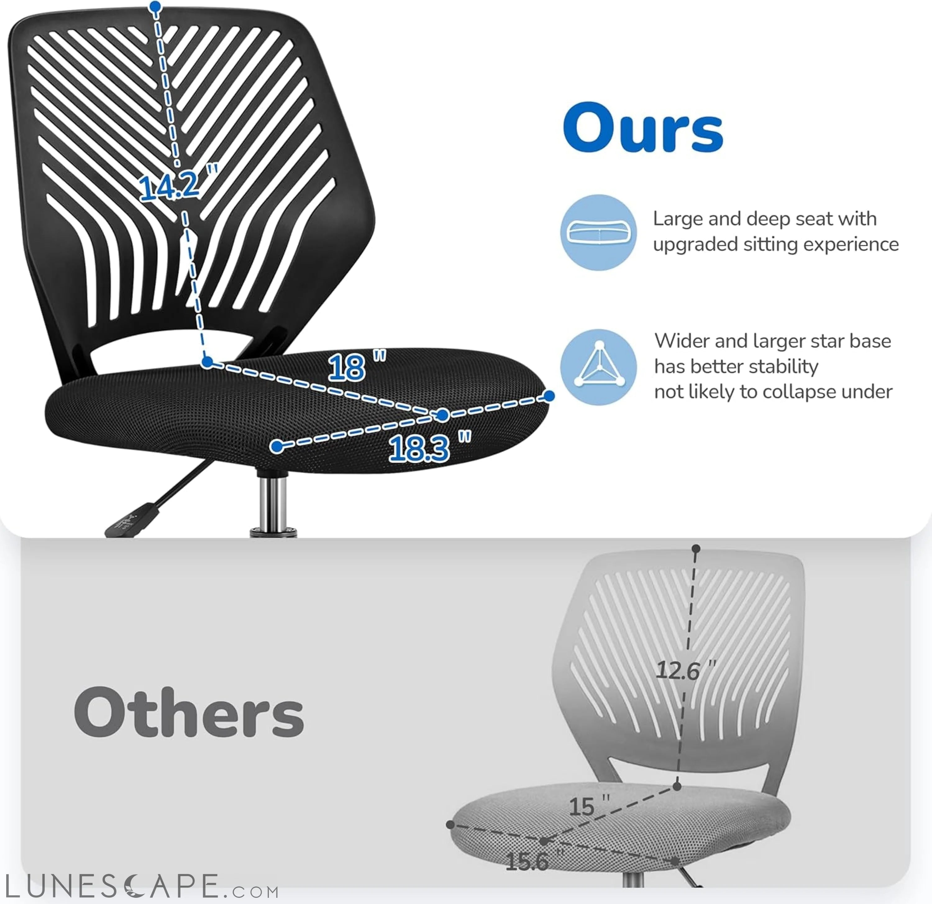 Students Cute Desk Chair Low-Back Armless Study Chair W/Lumbar Support LUNESCAPE