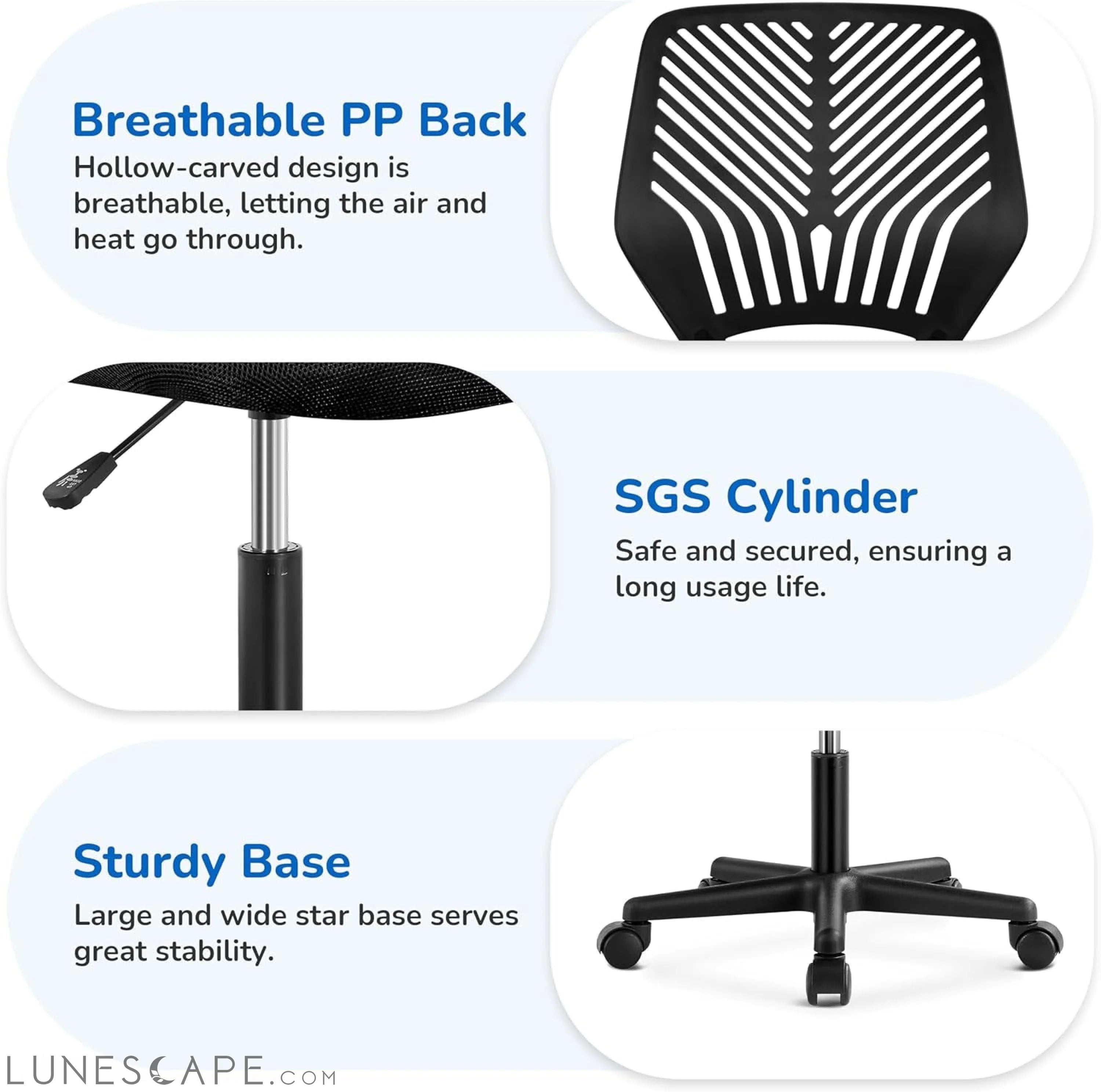 Students Cute Desk Chair Low-Back Armless Study Chair W/Lumbar Support LUNESCAPE