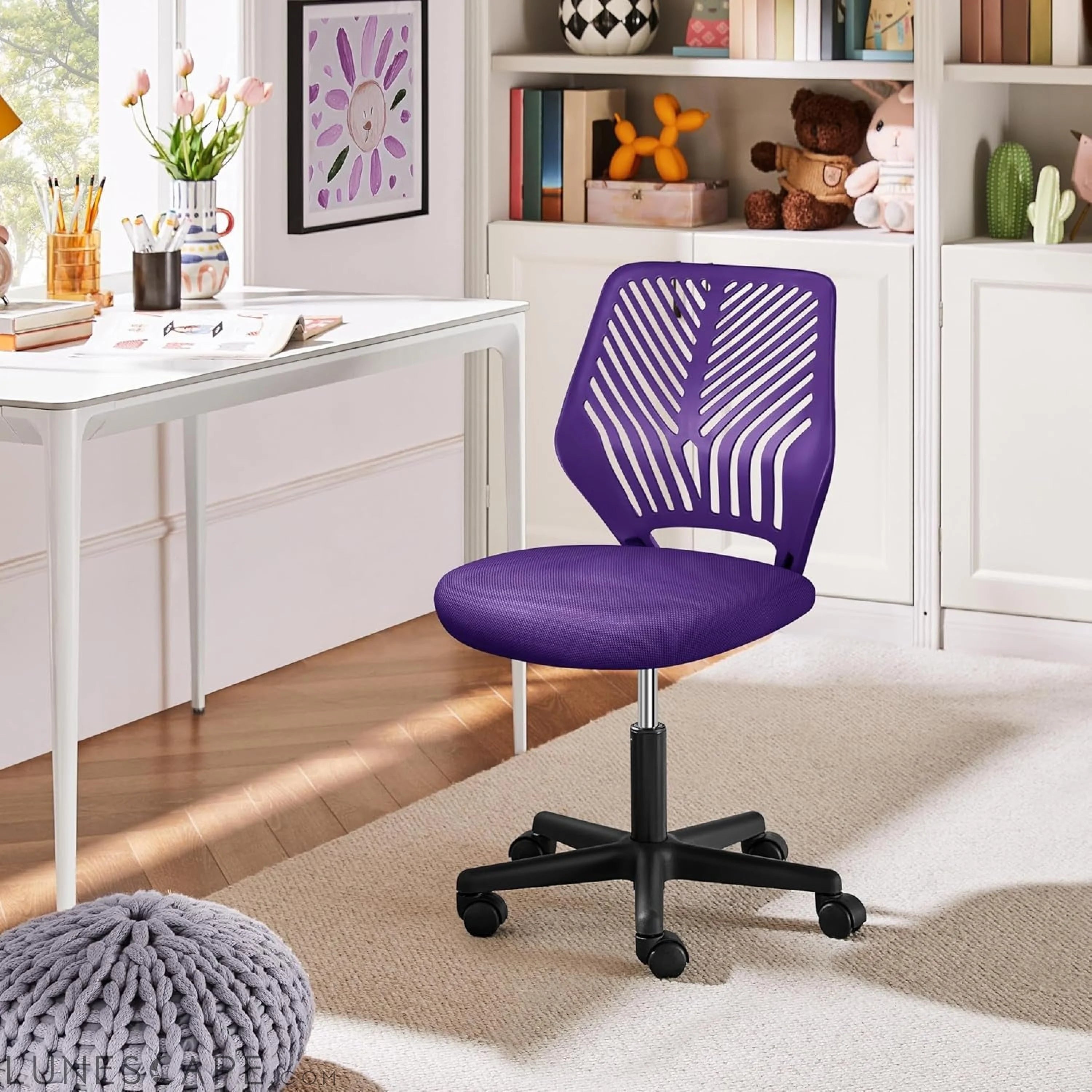 Students Cute Desk Chair Low-Back Armless Study Chair W/Lumbar Support LUNESCAPE