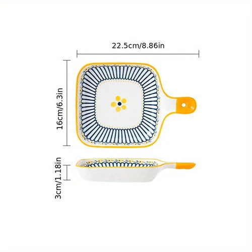 Stylish Ceramic Dinner Plate with Handle Flower Design LUNESCAPE