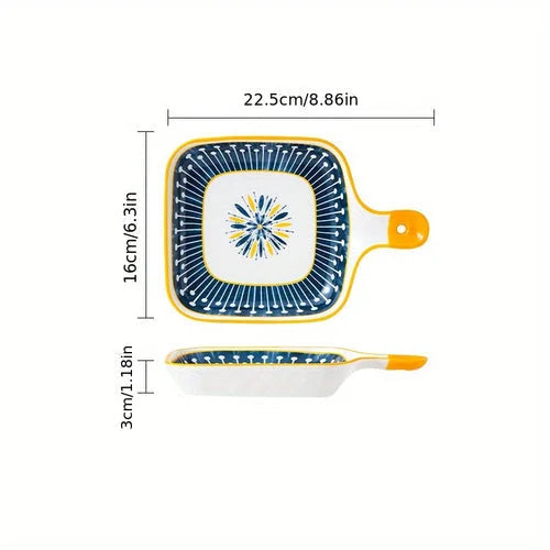 Stylish Ceramic Dinner Plate with Handle Flower Design LUNESCAPE