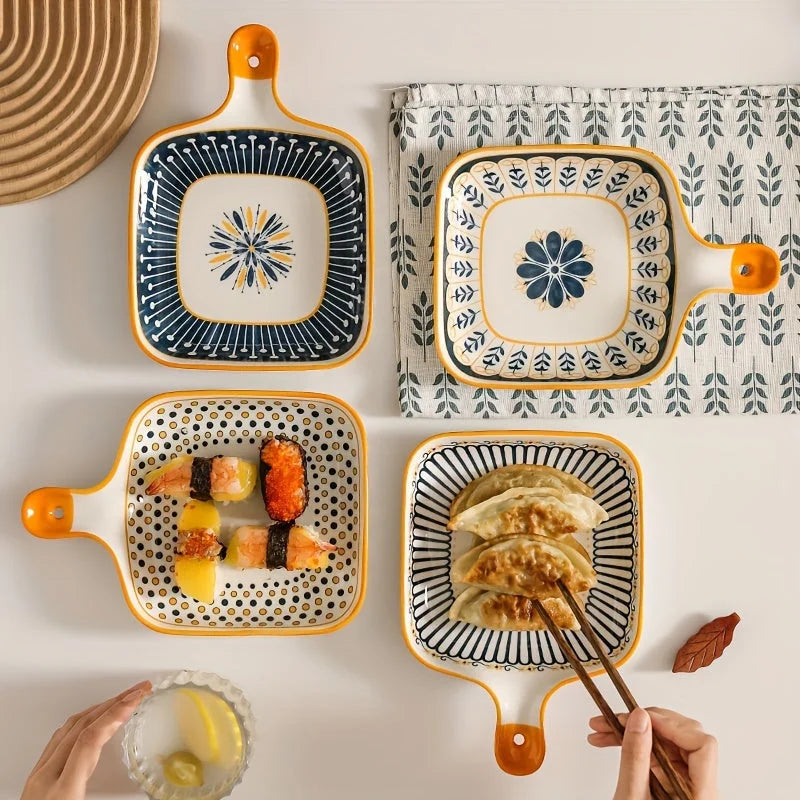 Stylish Ceramic Dinner Plate with Handle Flower Design LUNESCAPE