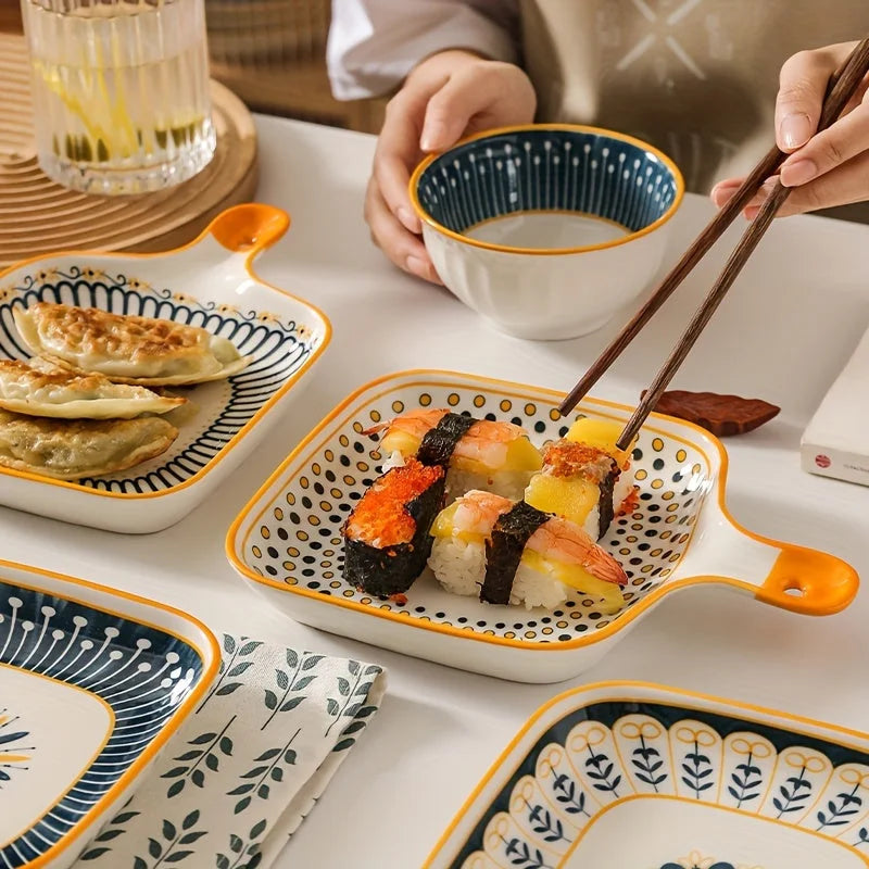 Stylish Ceramic Dinner Plate with Handle Flower Design LUNESCAPE