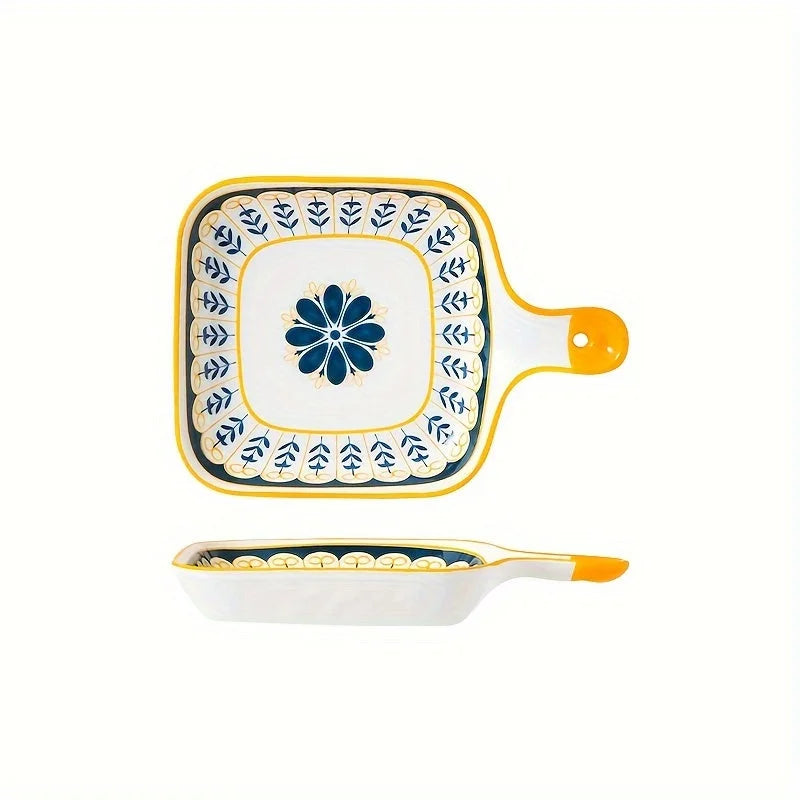 Stylish Ceramic Dinner Plate with Handle Flower Design LUNESCAPE