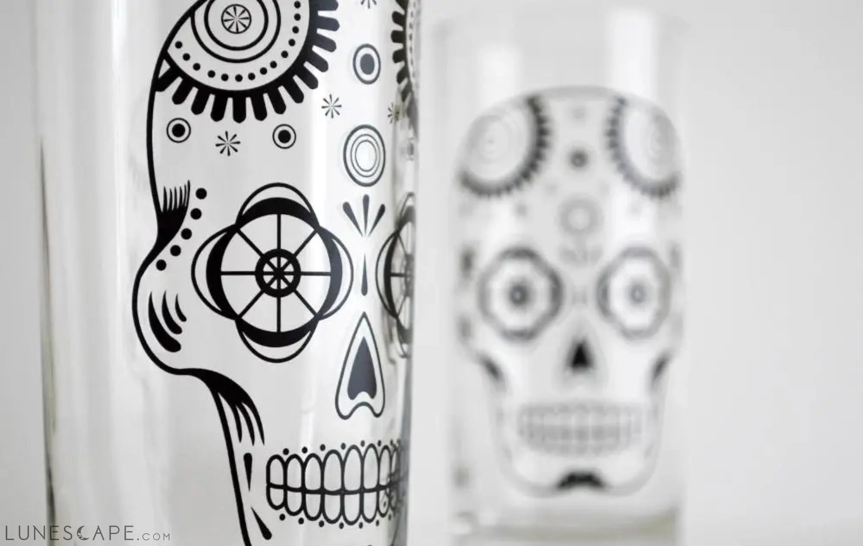 Sugar Skull Glassware - Set of 2 Halloween Glasses LUNESCAPE