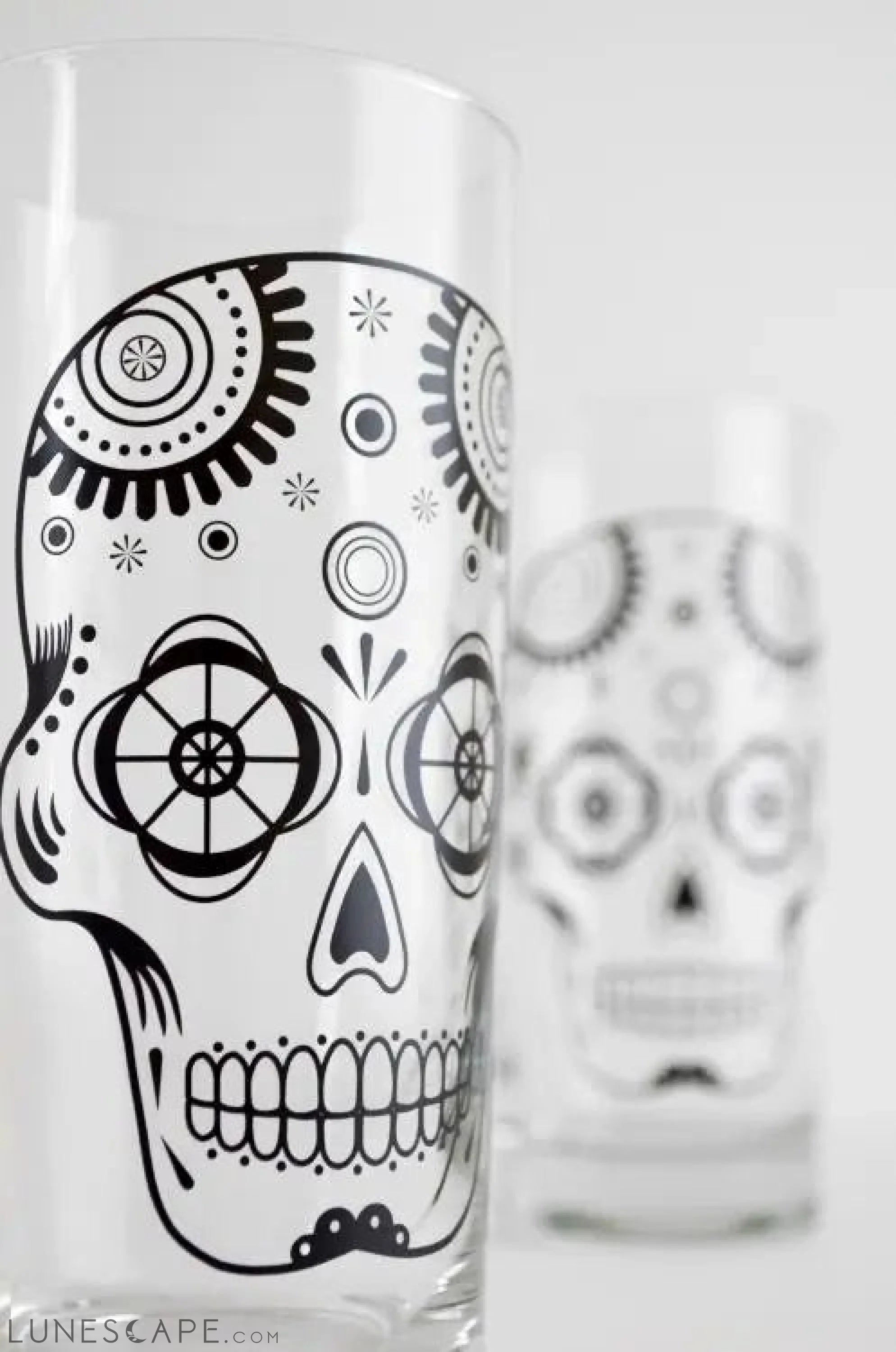 Sugar Skull Glassware - Set of 2 Halloween Glasses LUNESCAPE