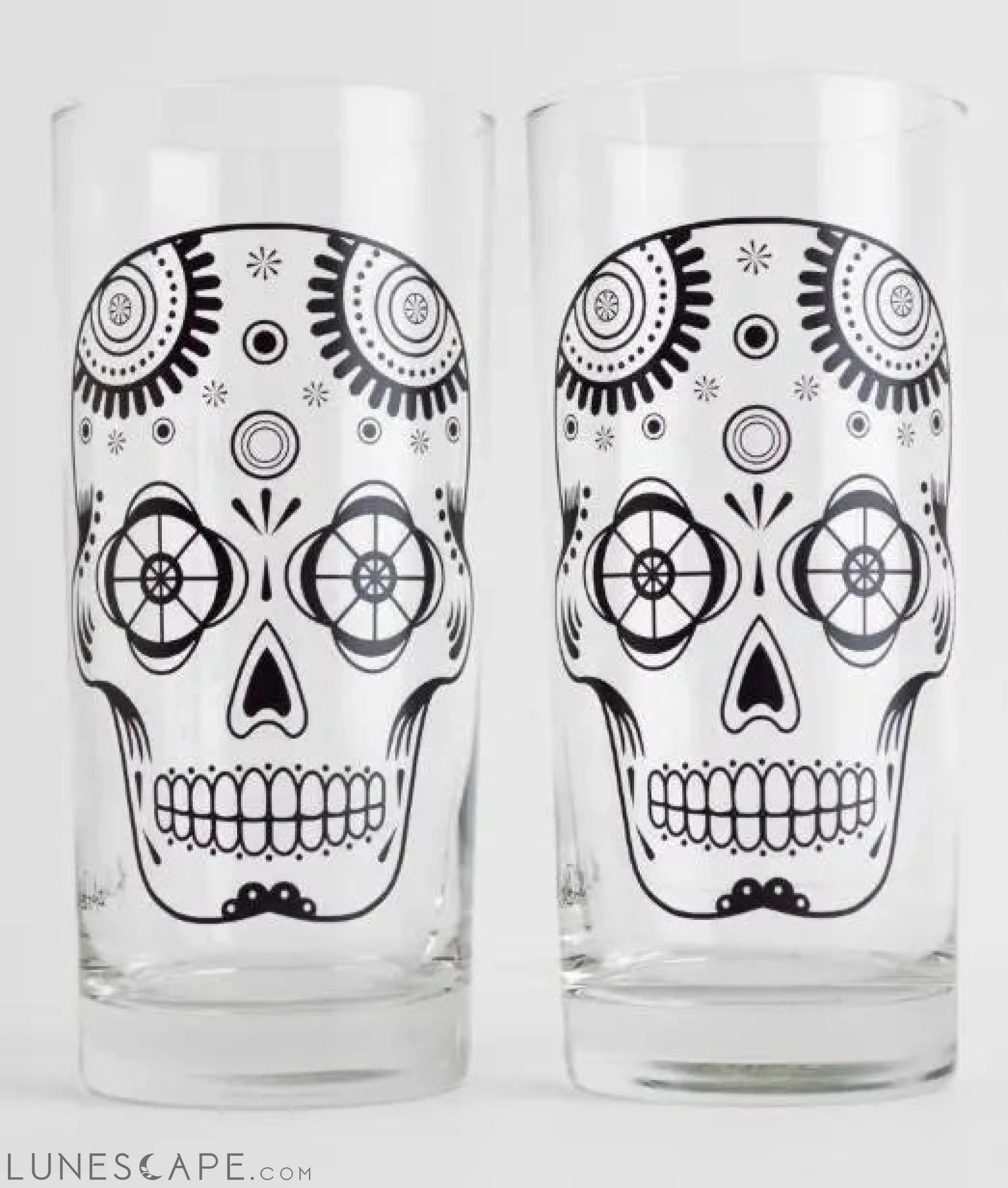 Sugar Skull Glassware - Set of 2 Halloween Glasses LUNESCAPE