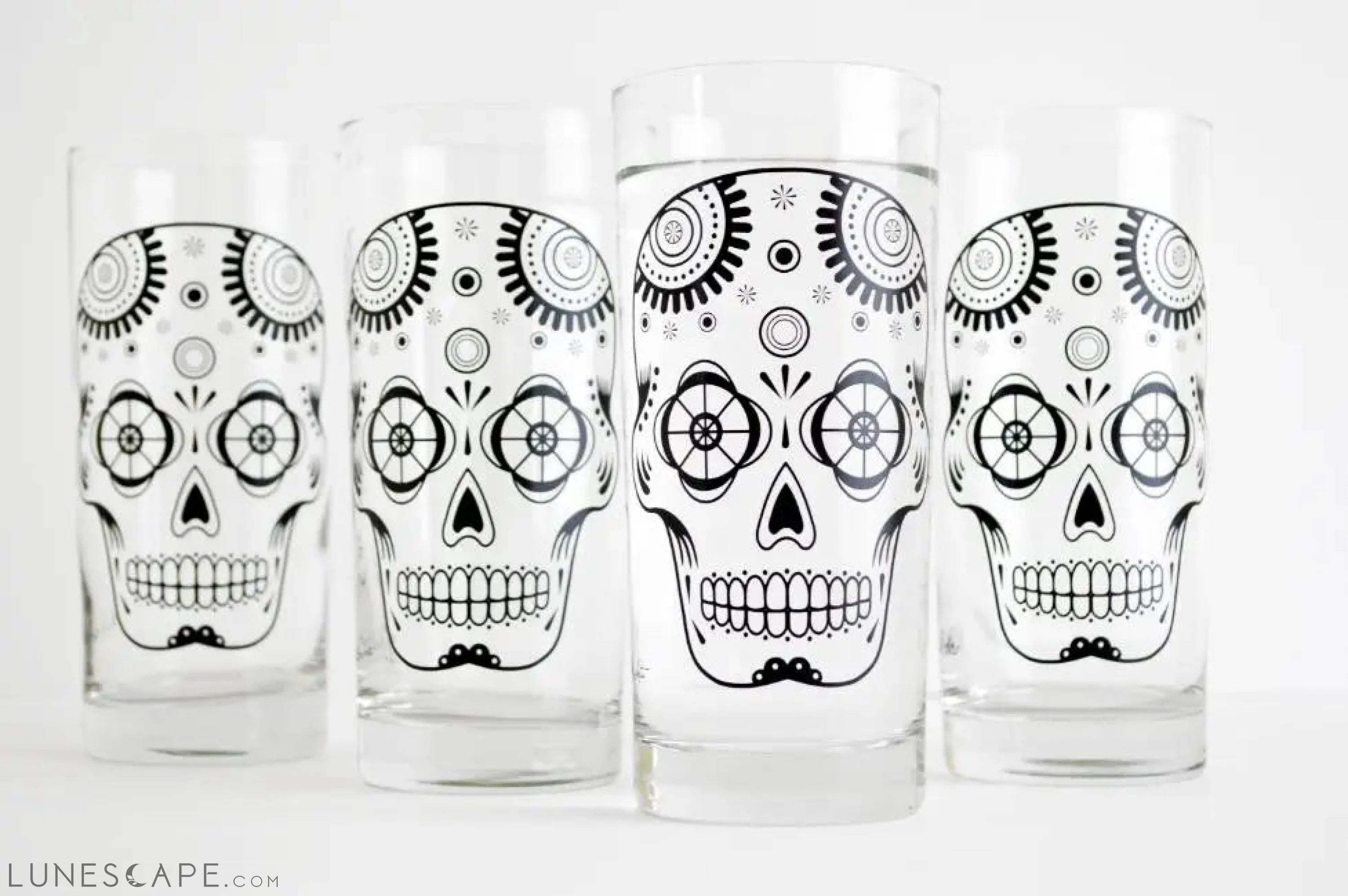 Sugar Skull Glassware - Set of 2 Halloween Glasses LUNESCAPE