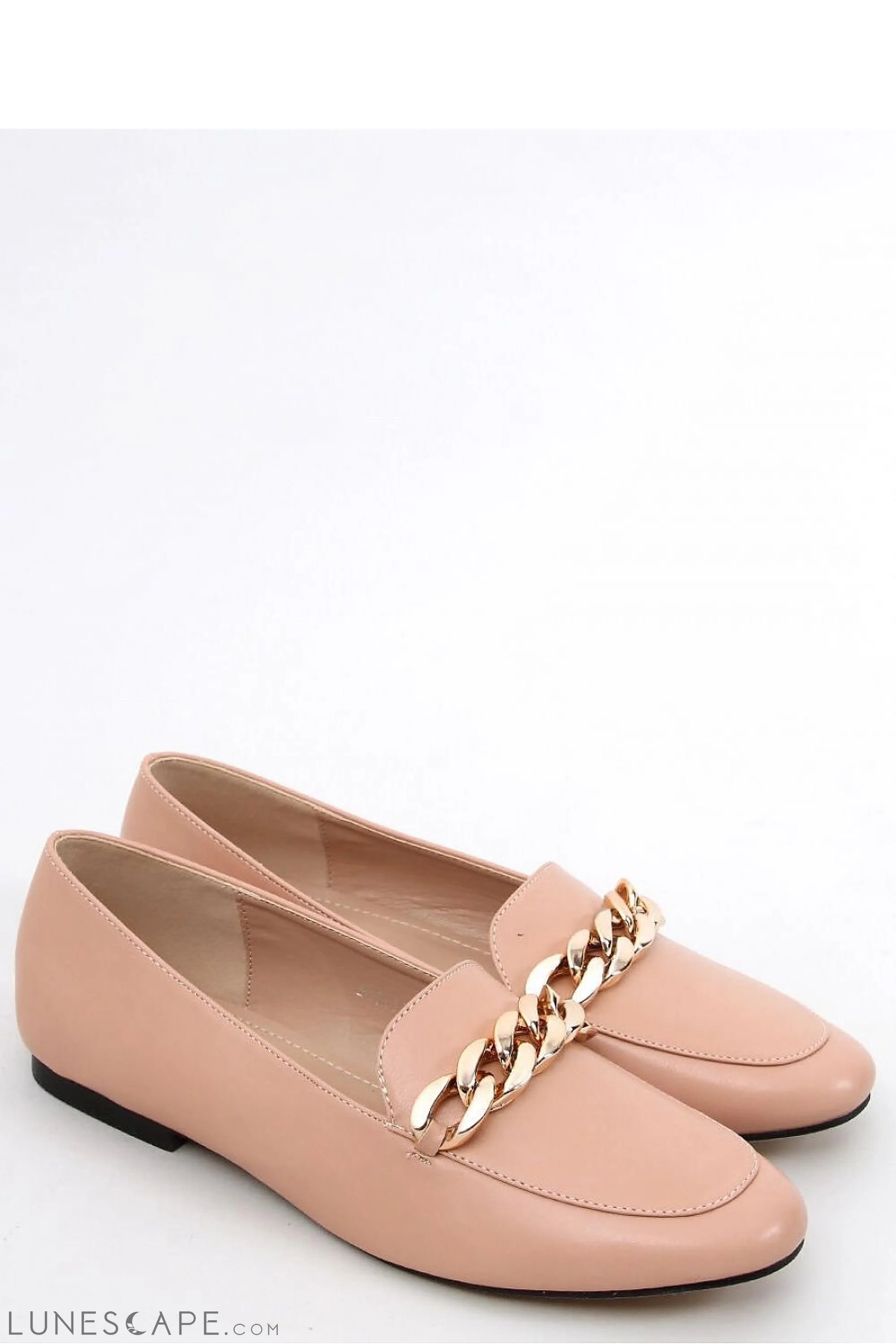 Sunset Beige Chain-Link Women's Loafers – Almond Toe with Gold Curb Accent LUNESCAPE