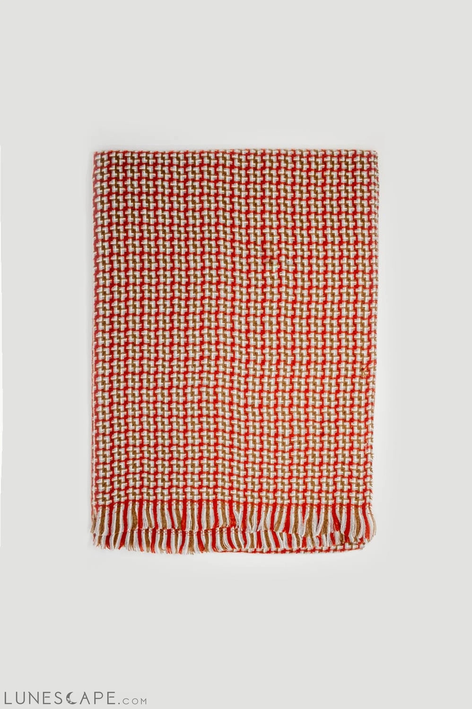Super Soft Red Scarf With Geometric Print LUNESCAPE