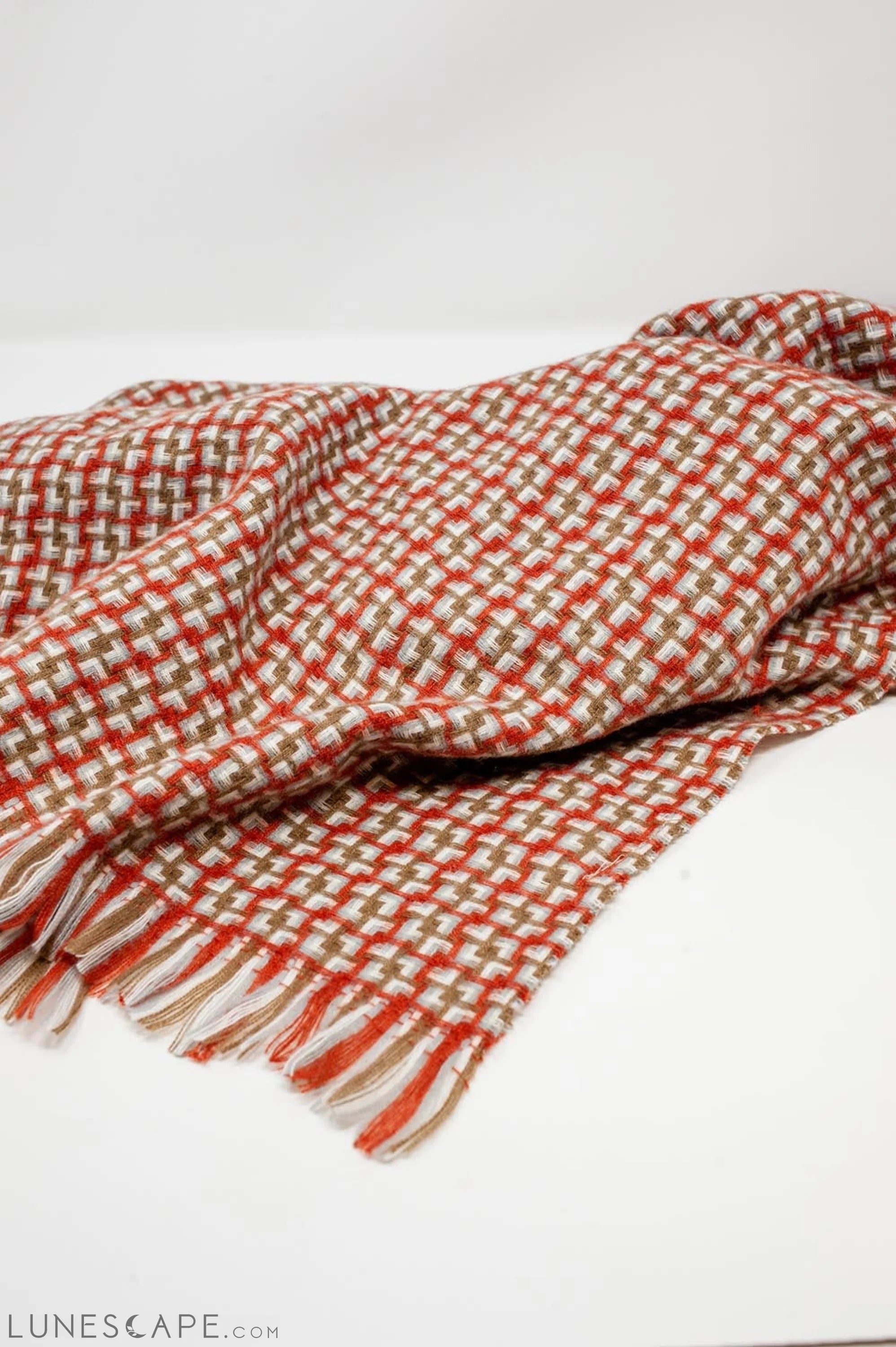 Super Soft Red Scarf With Geometric Print LUNESCAPE