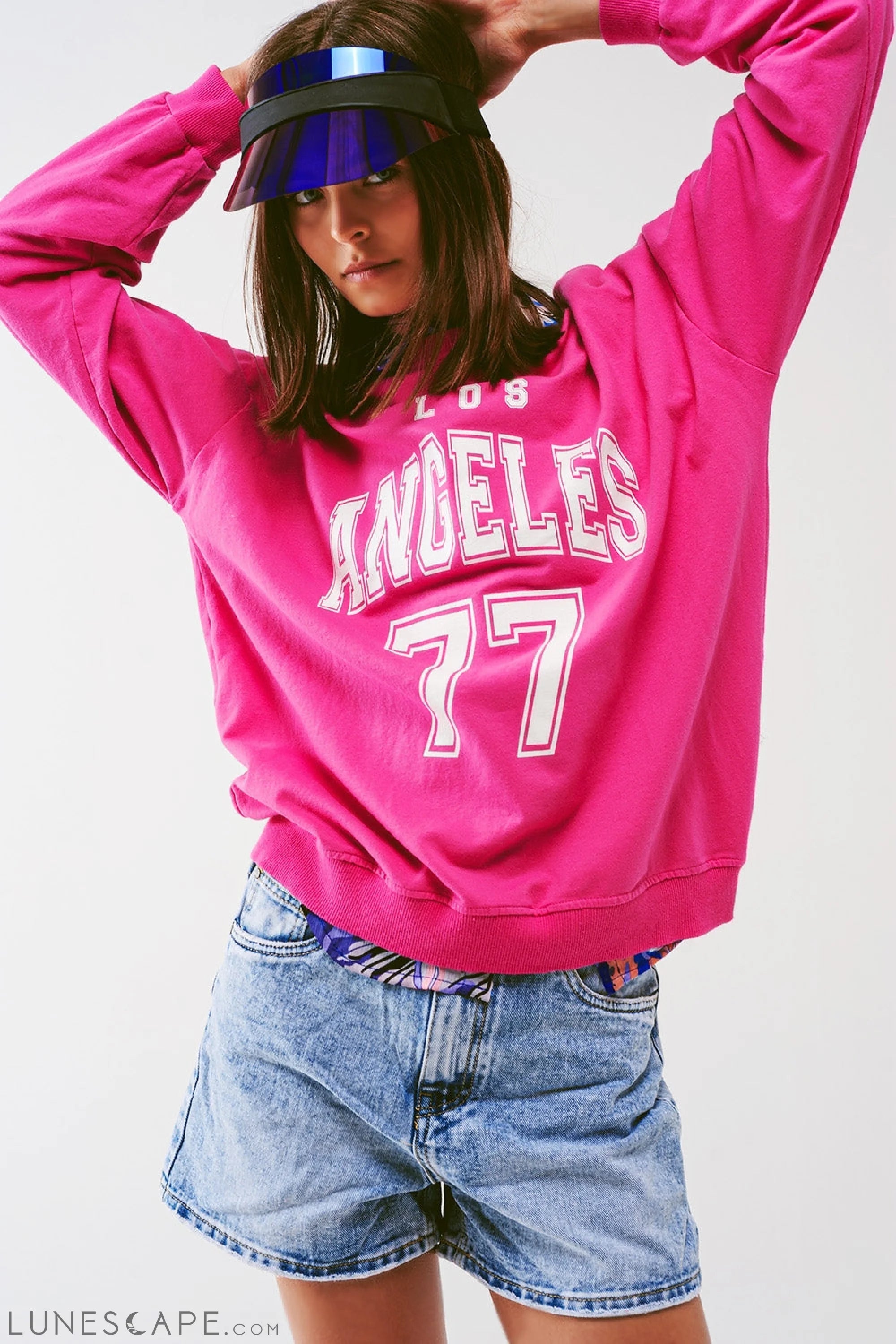 Sweatshirt With Los Angeles 77 Text in Pink LUNESCAPE