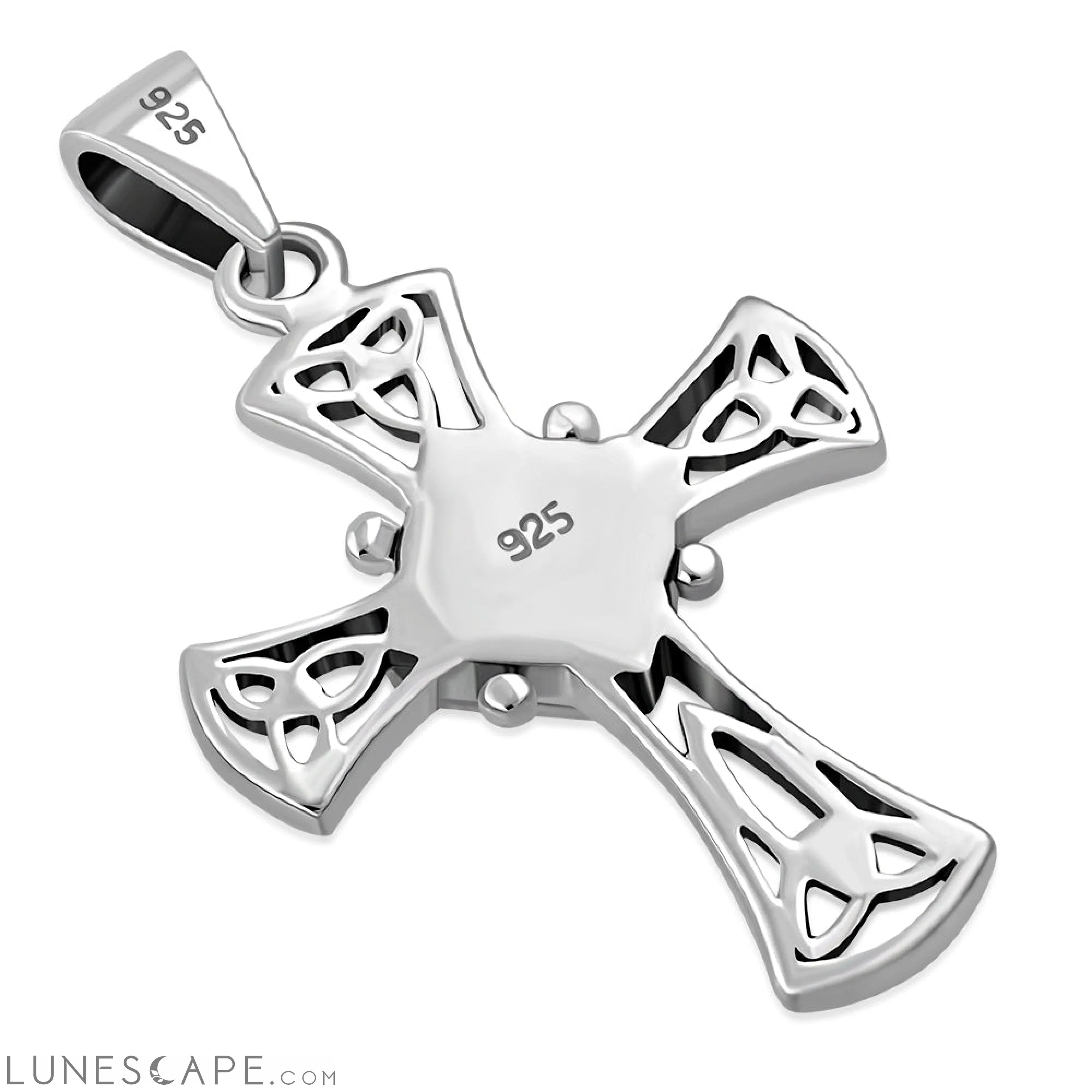 Synthetic Azure Opal Celtic Irish Trinity Knot Cross Silver Pendant LUNESCAPE