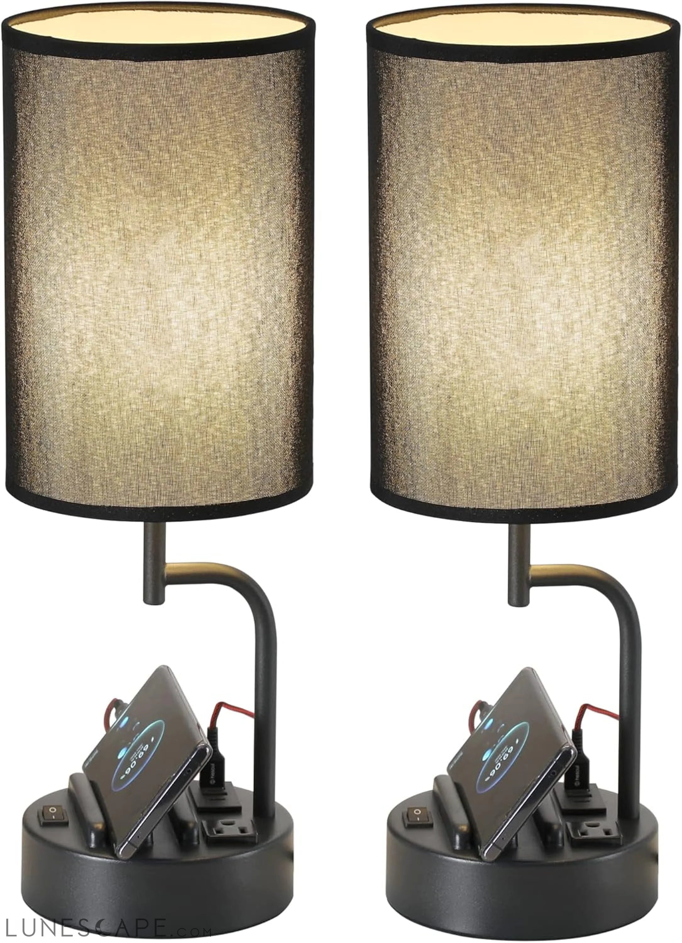 Table Lamp with 3 USB Charging Ports, Modern Desk Lamp with AC Outlet LUNESCAPE