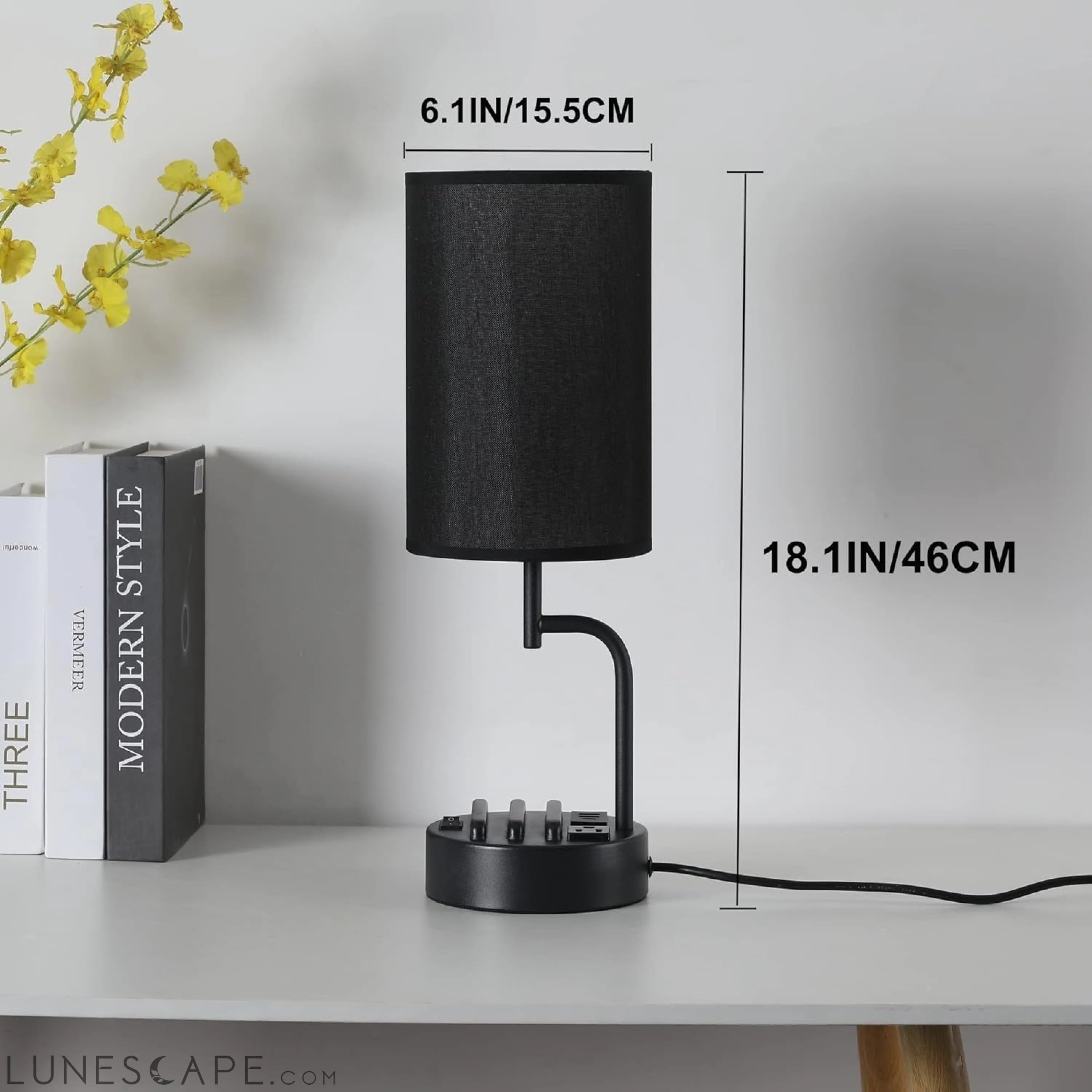 Table Lamp with 3 USB Charging Ports, Modern Desk Lamp with AC Outlet LUNESCAPE