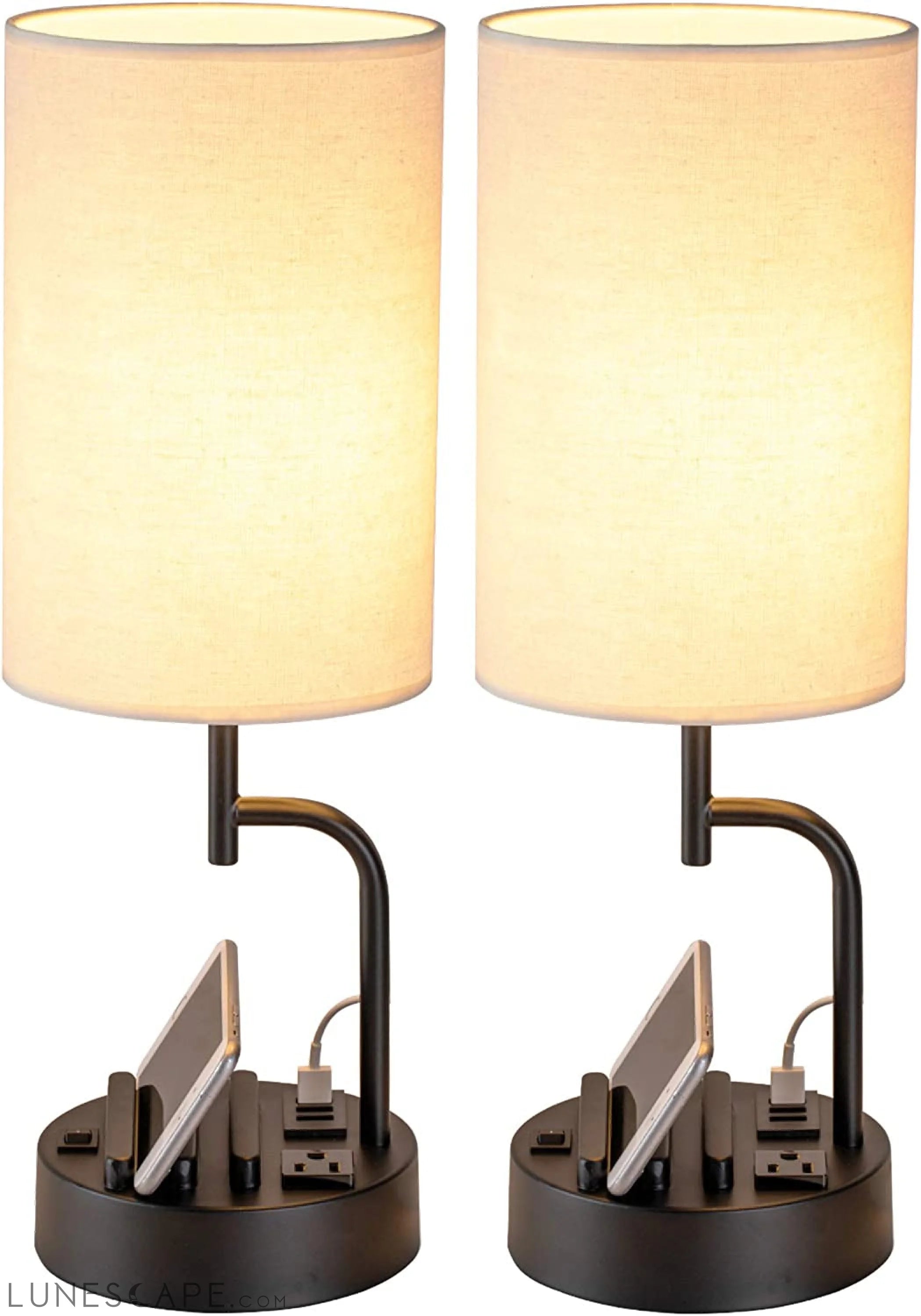 Table Lamp with 3 USB Charging Ports, Modern Desk Lamp with AC Outlet LUNESCAPE