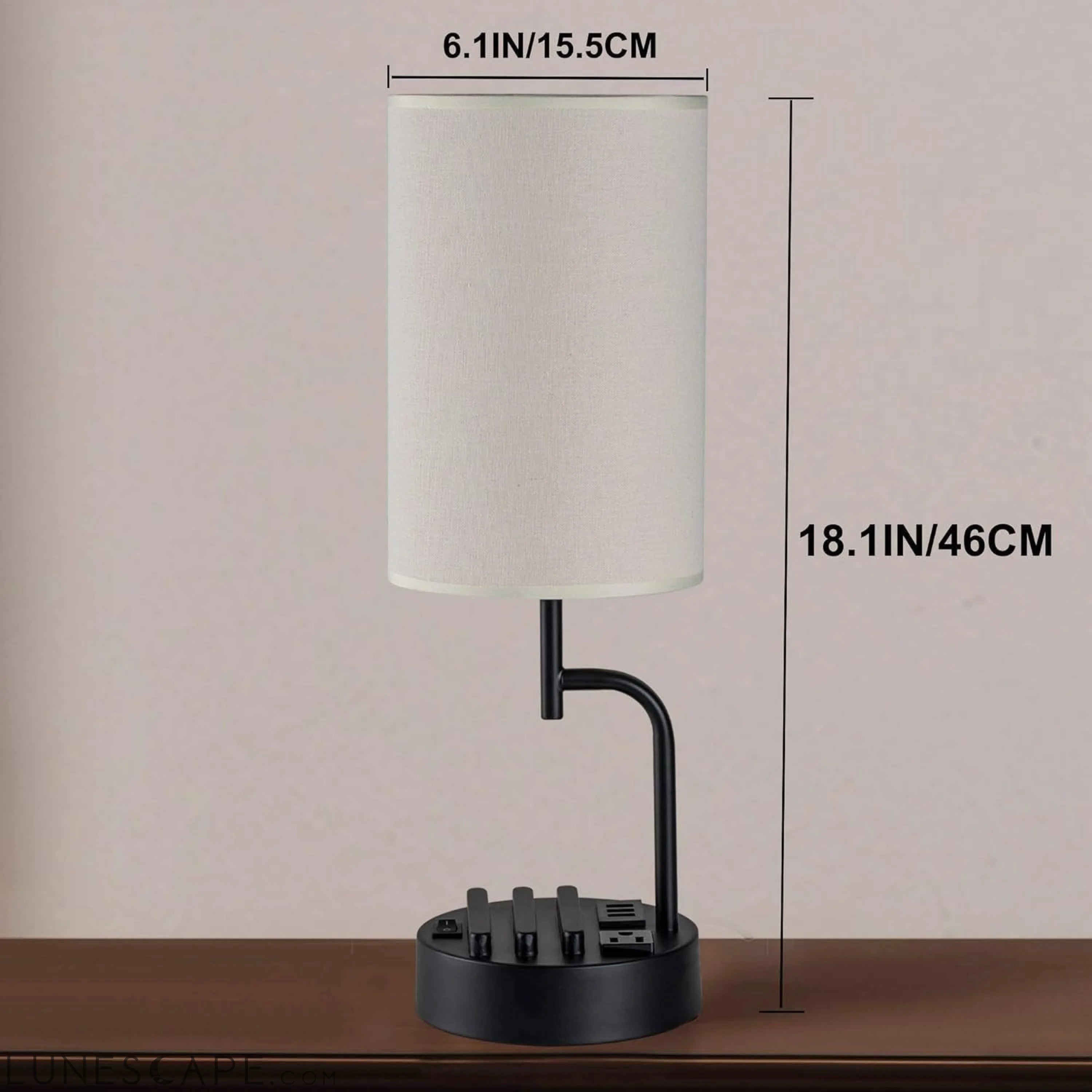 Table Lamp with 3 USB Charging Ports, Modern Desk Lamp with AC Outlet LUNESCAPE
