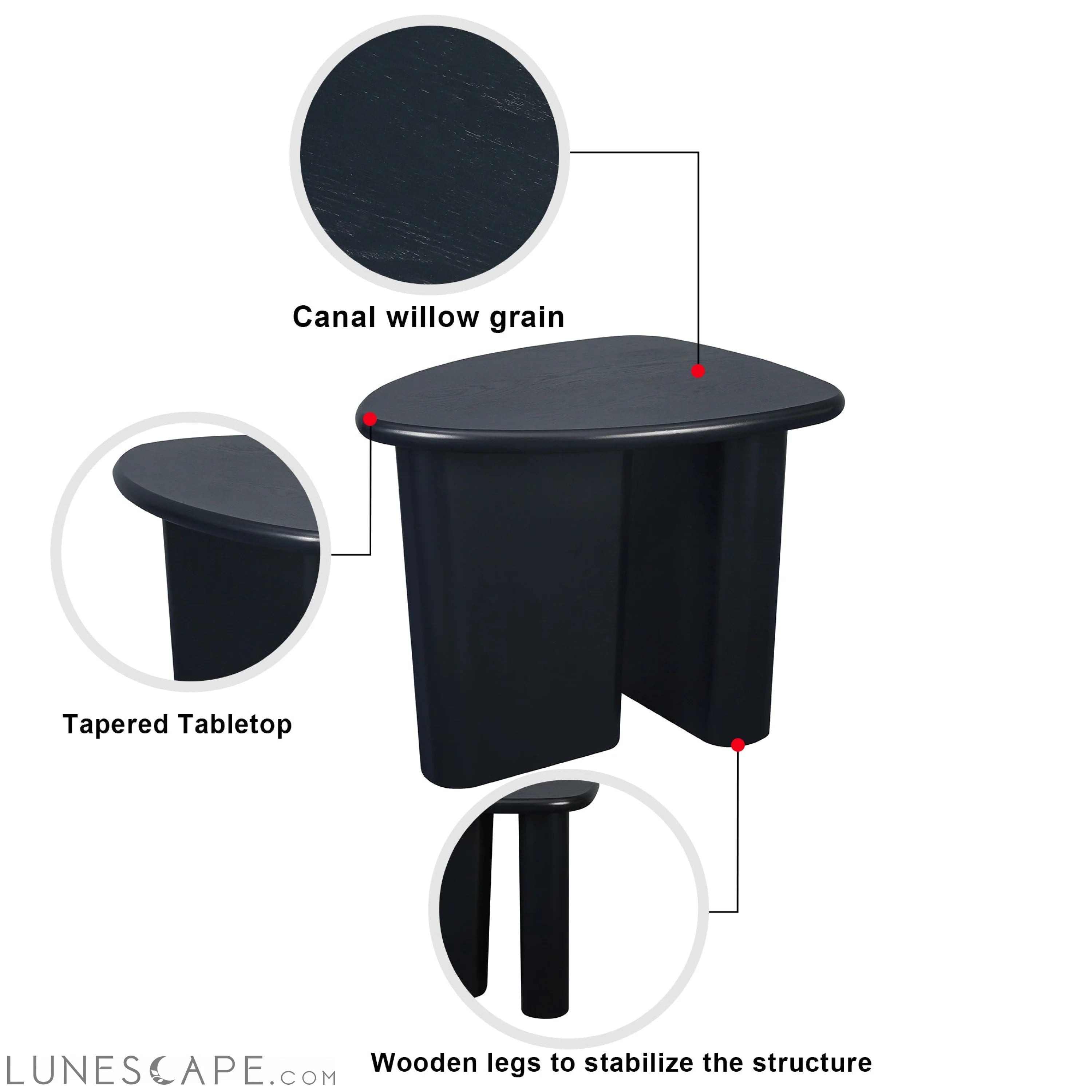 Tapered Tabletop Side Table(BLACK) LUNESCAPE