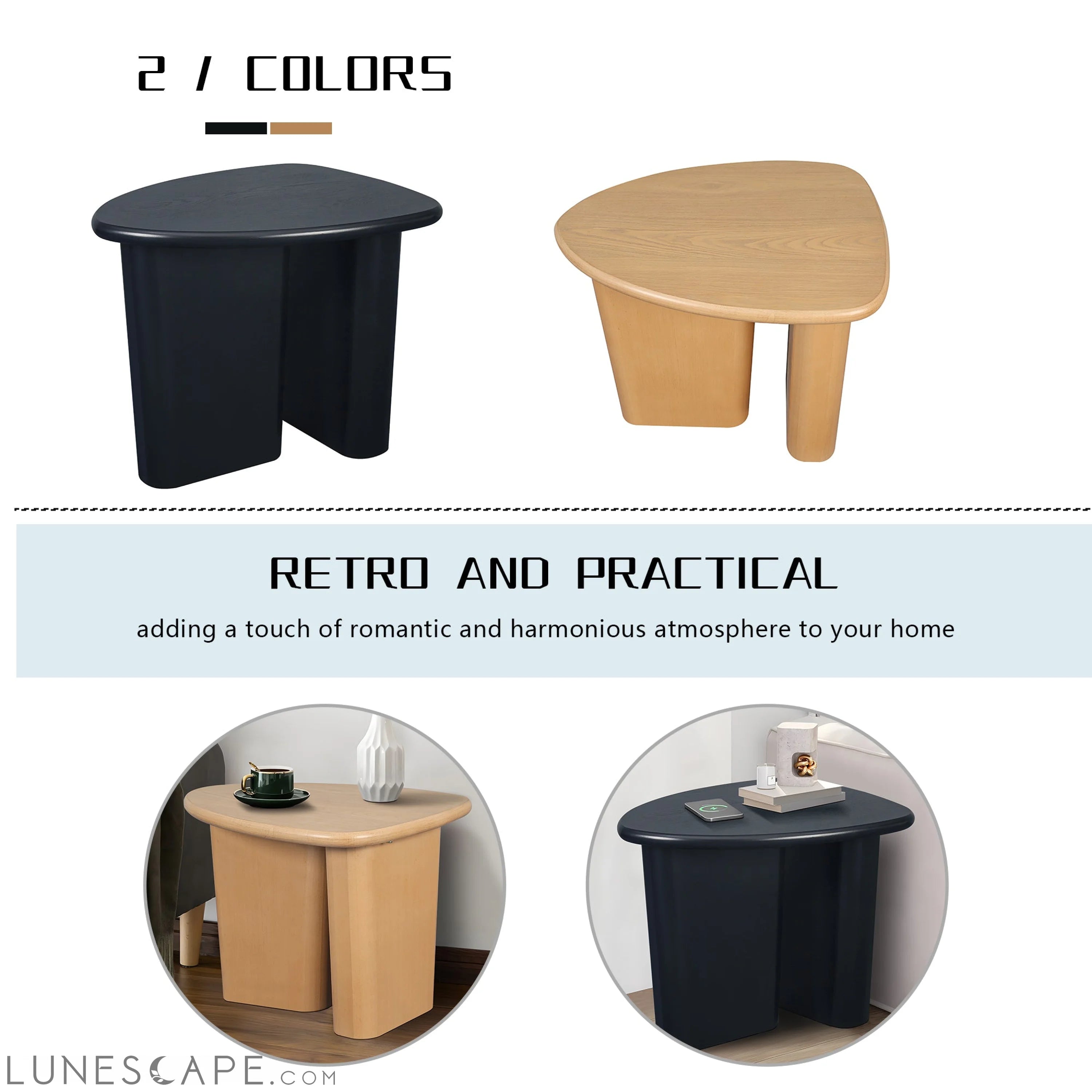 Tapered Tabletop Side Table(BLACK) LUNESCAPE
