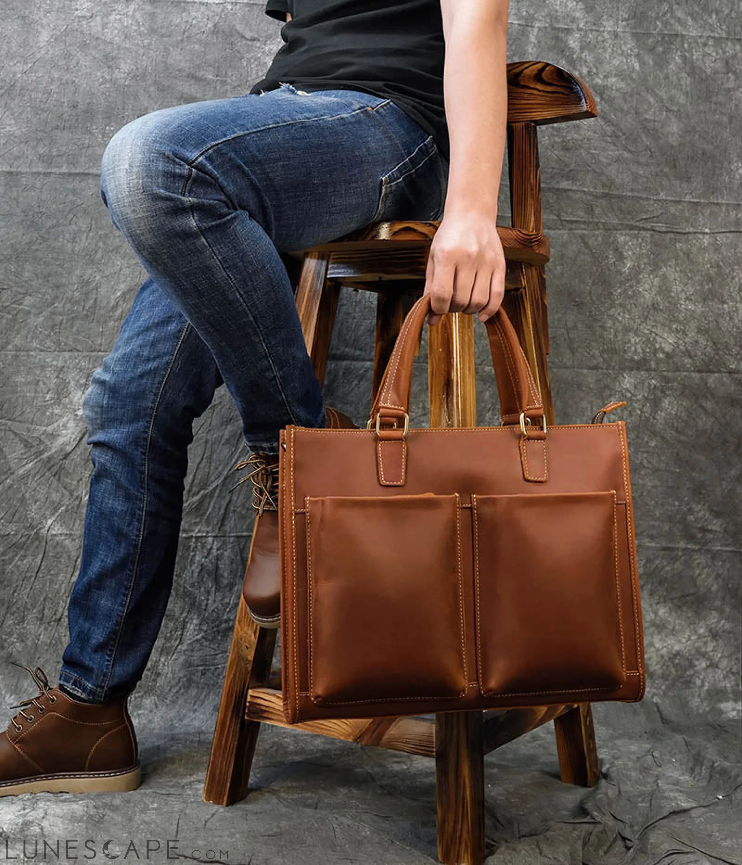 The Dagmar Leather Briefcase | Vintage Leather Messenger Bag LUNESCAPE