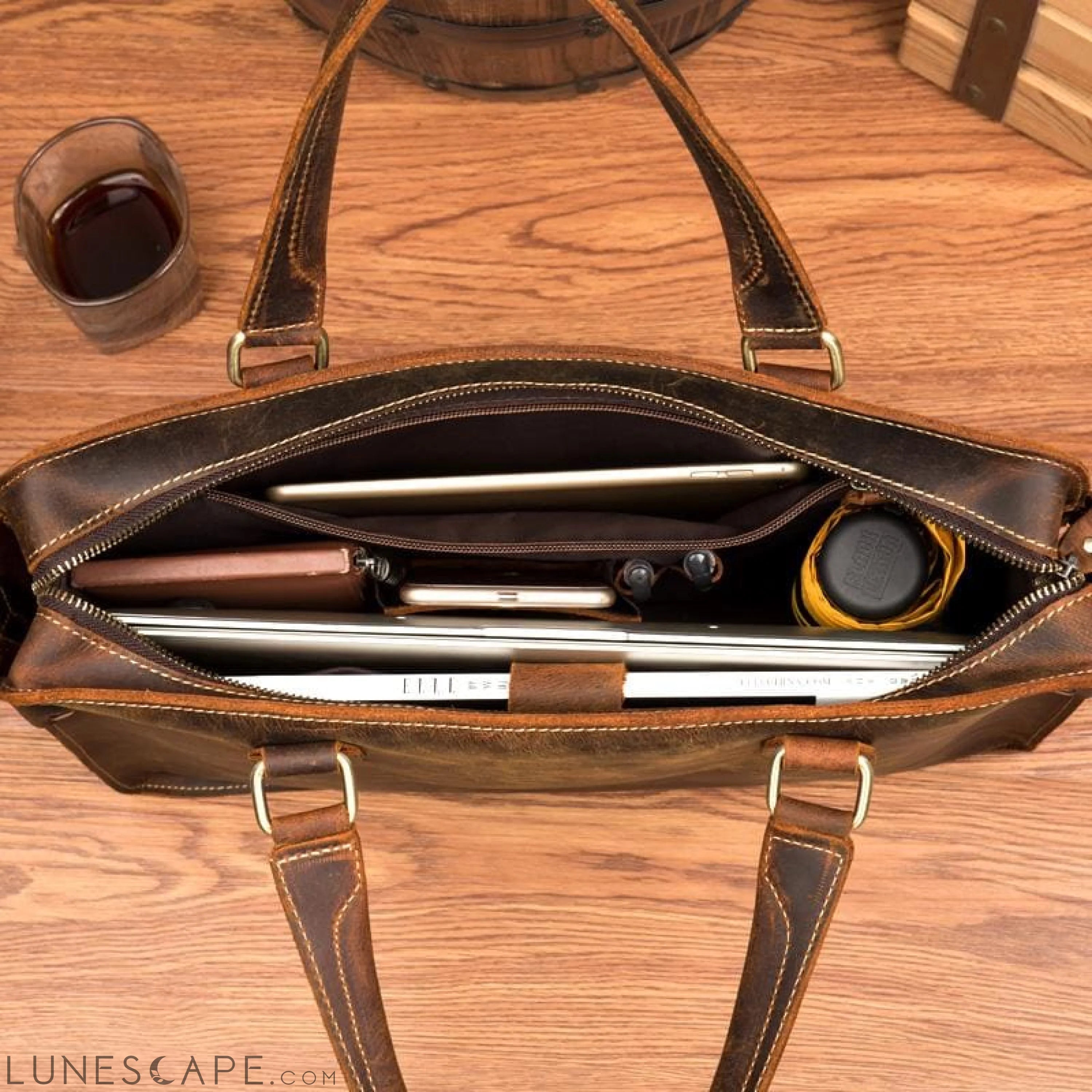 The Viggo Briefcase | Genuine Leather Messenger Bag LUNESCAPE