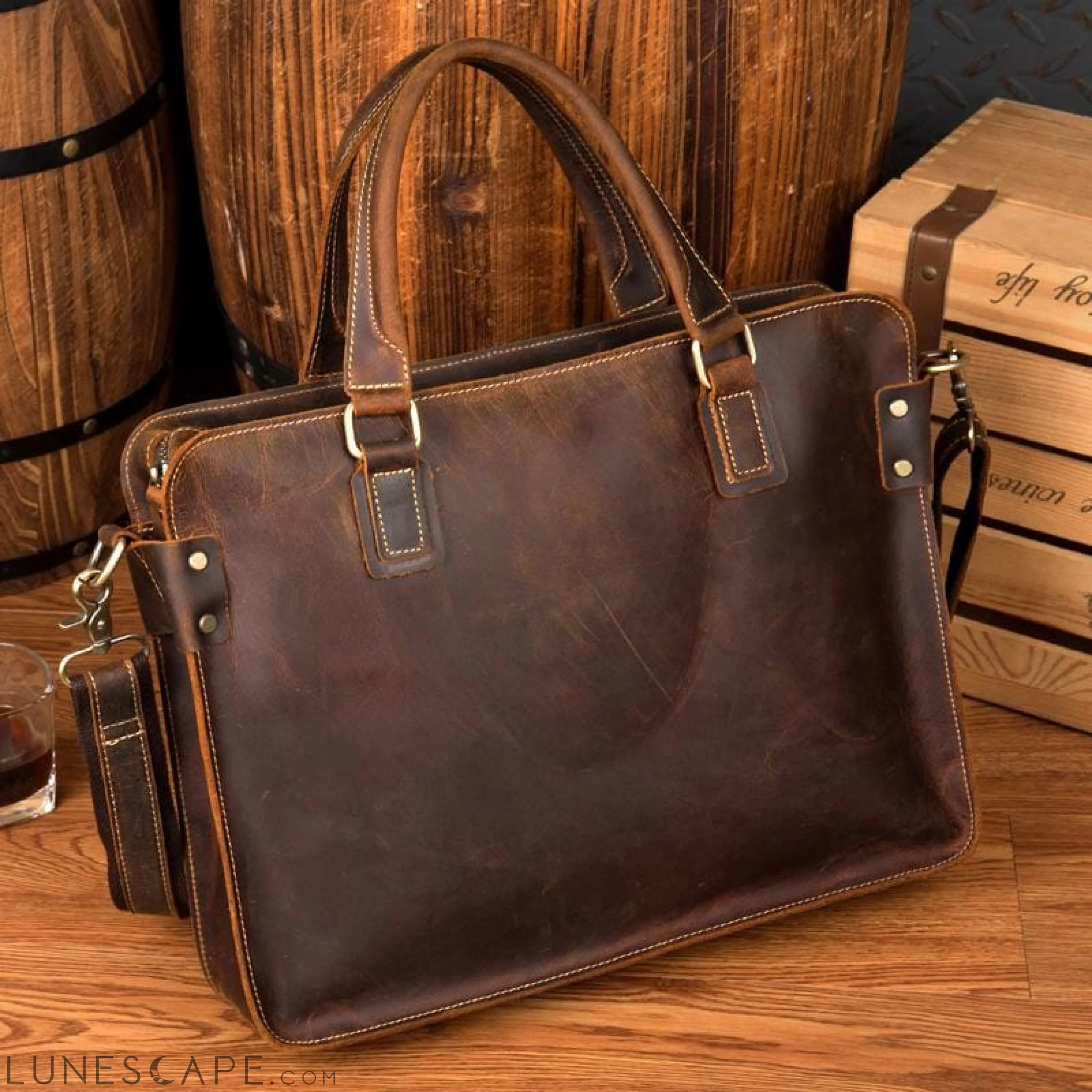 The Viggo Briefcase | Genuine Leather Messenger Bag LUNESCAPE