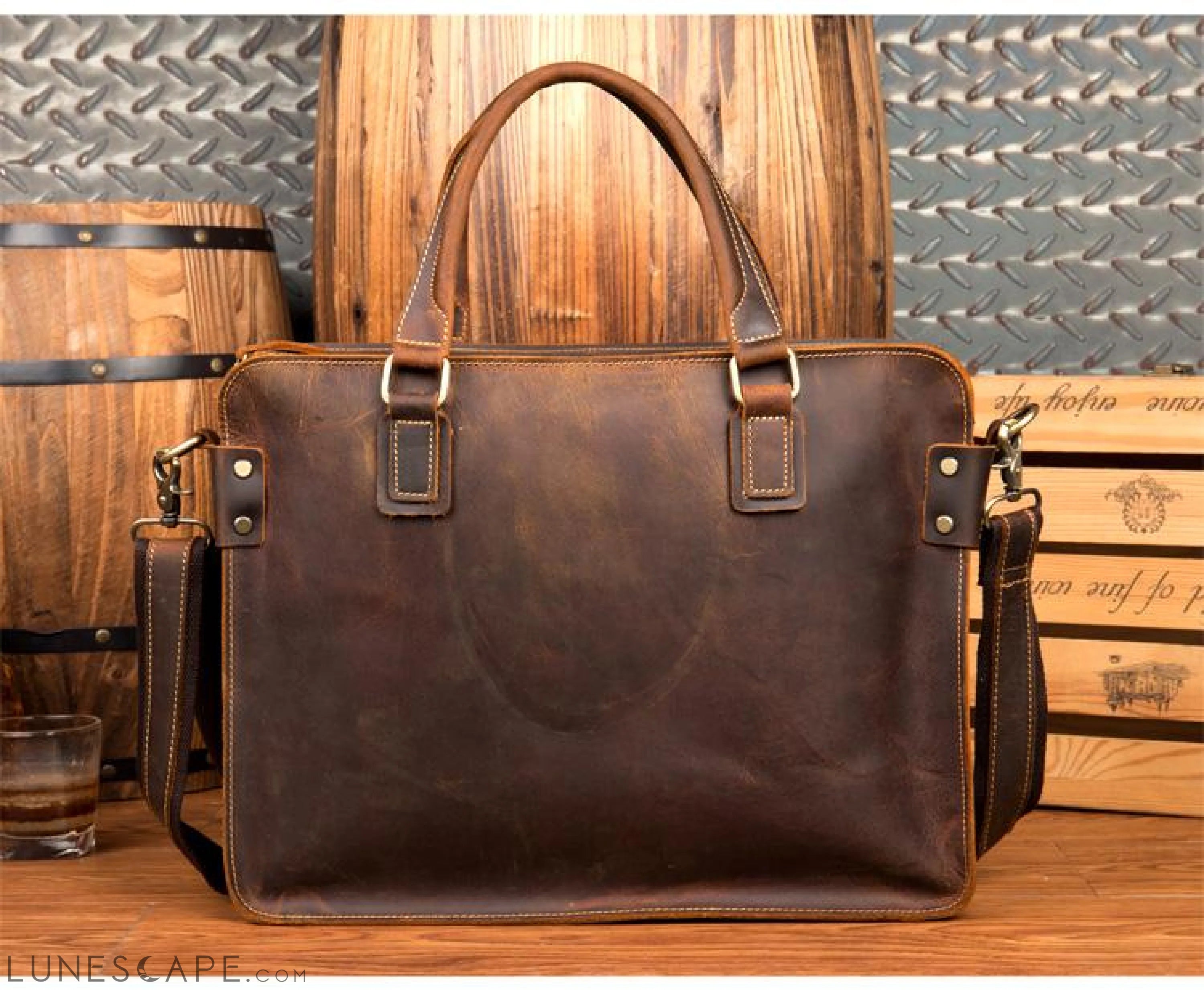 The Viggo Briefcase | Genuine Leather Messenger Bag LUNESCAPE