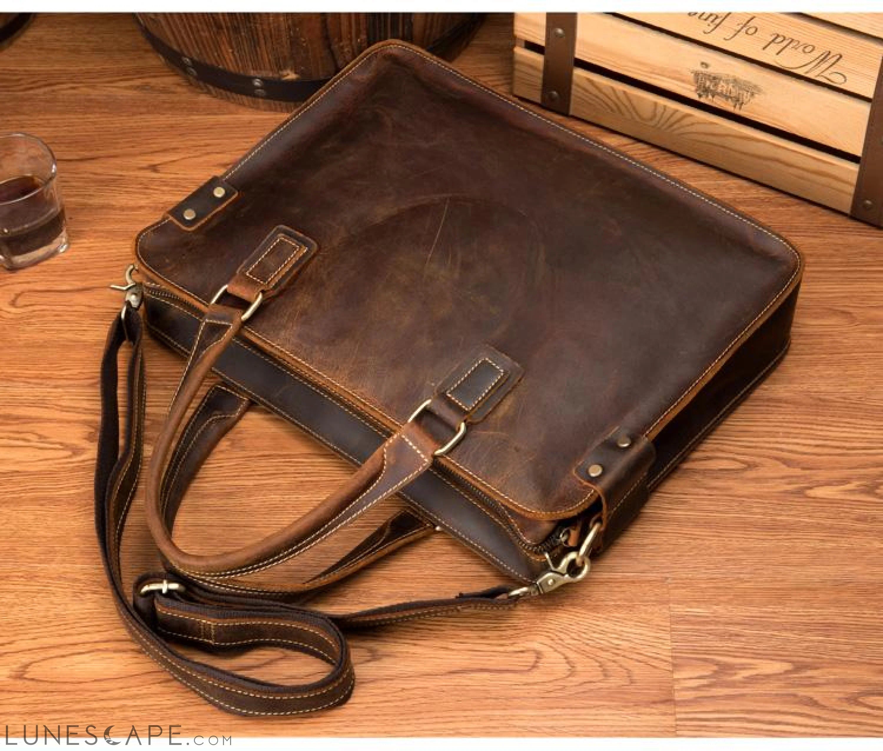 The Viggo Briefcase | Genuine Leather Messenger Bag LUNESCAPE
